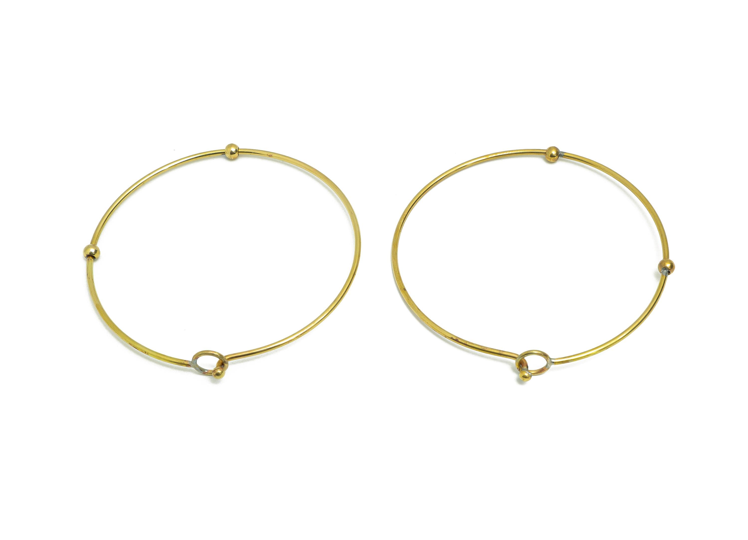 Adjustable Wire Bracelet With Beads - Raw Brass Beaded Bangle Bracelet For Women - Elegant Brass Bangle With Bead Accent - 65x65x3mm-PP11254 - DOMEDBAZAAR
