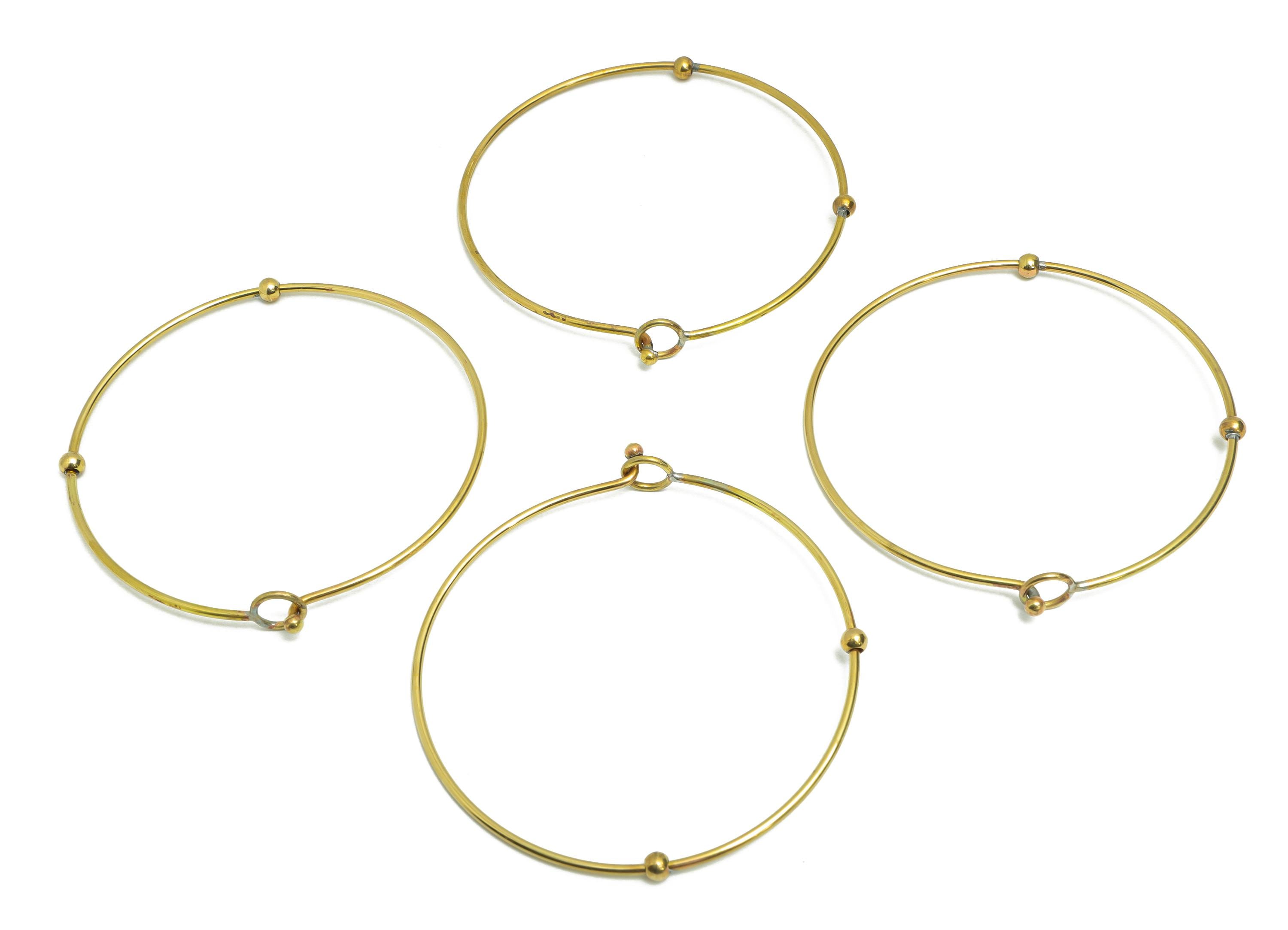Adjustable Wire Bracelet With Beads - Raw Brass Beaded Bangle Bracelet For Women - Elegant Brass Bangle With Bead Accent - 65x65x3mm-PP11254 - DOMEDBAZAAR
