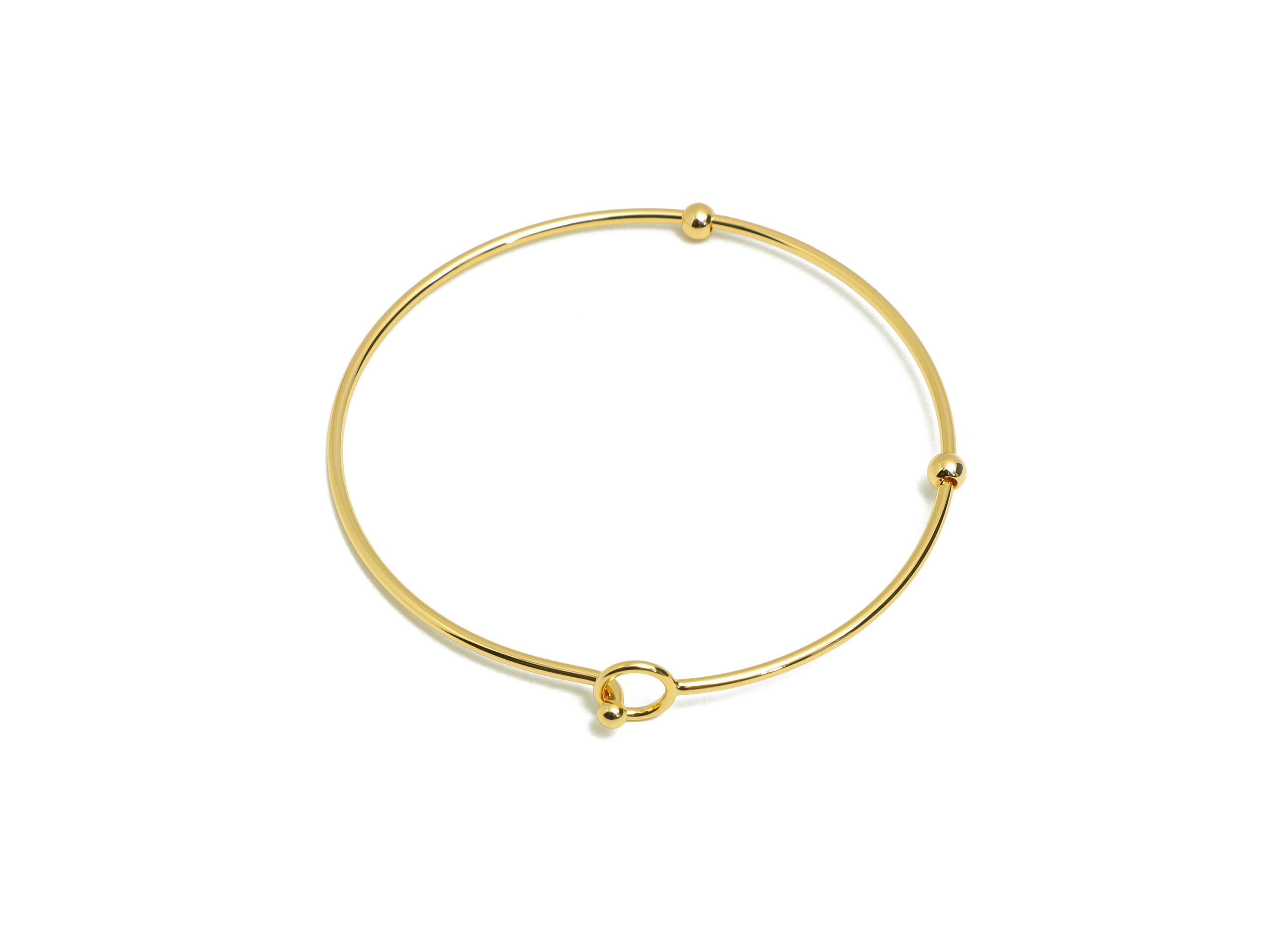 Adjustable Beads Wire Bracelet  - Brass Beaded Bangle Bracelet For Women - Elegant Brass Bangle - 18K Real Gold Plating - 65x65x3mm-RGP10822 - DOMEDBAZAAR