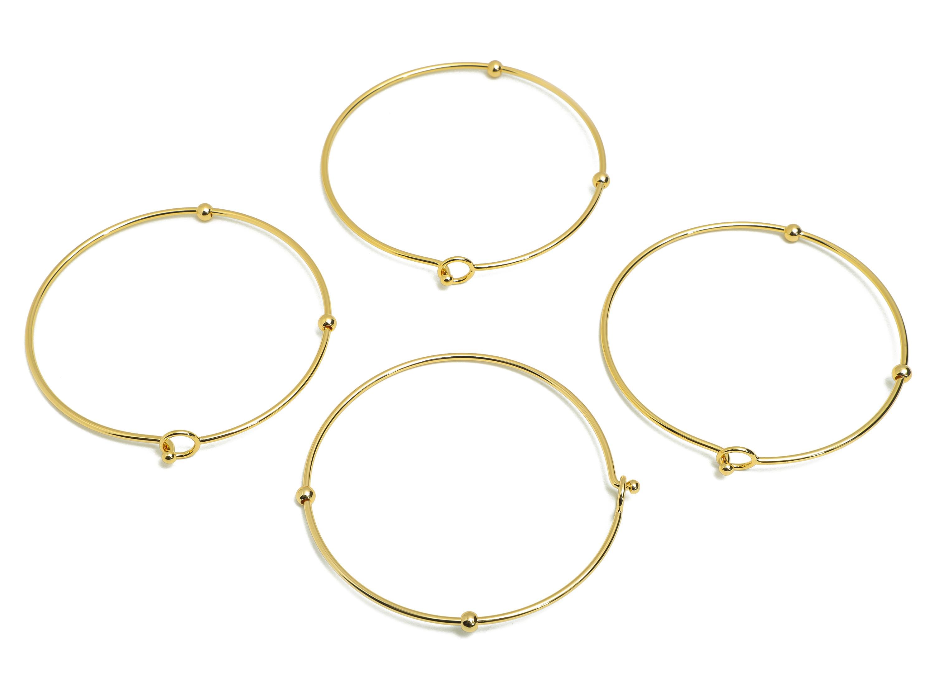 Adjustable Beads Wire Bracelet  - Brass Beaded Bangle Bracelet For Women - Elegant Brass Bangle - 18K Real Gold Plating - 65x65x3mm-RGP10822 - DOMEDBAZAAR