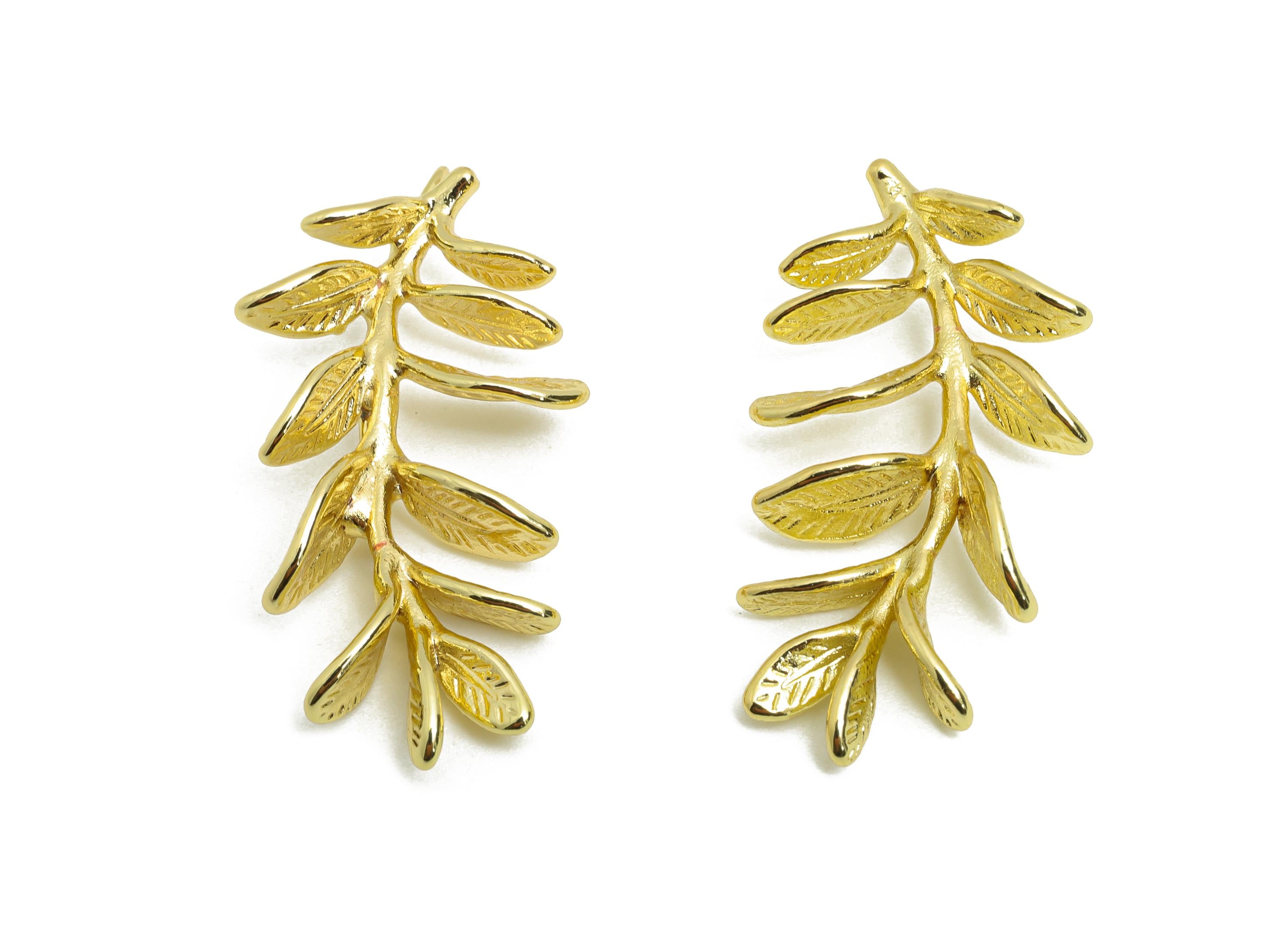 Brass Leaf Earring Charm - Gold Leaf Branch Jewelry Charm - Textured Olive Branch Jewelry Piece - Gold Tone Plating- 32x16x4mm - RGP10439 - DOMEDBAZAAR