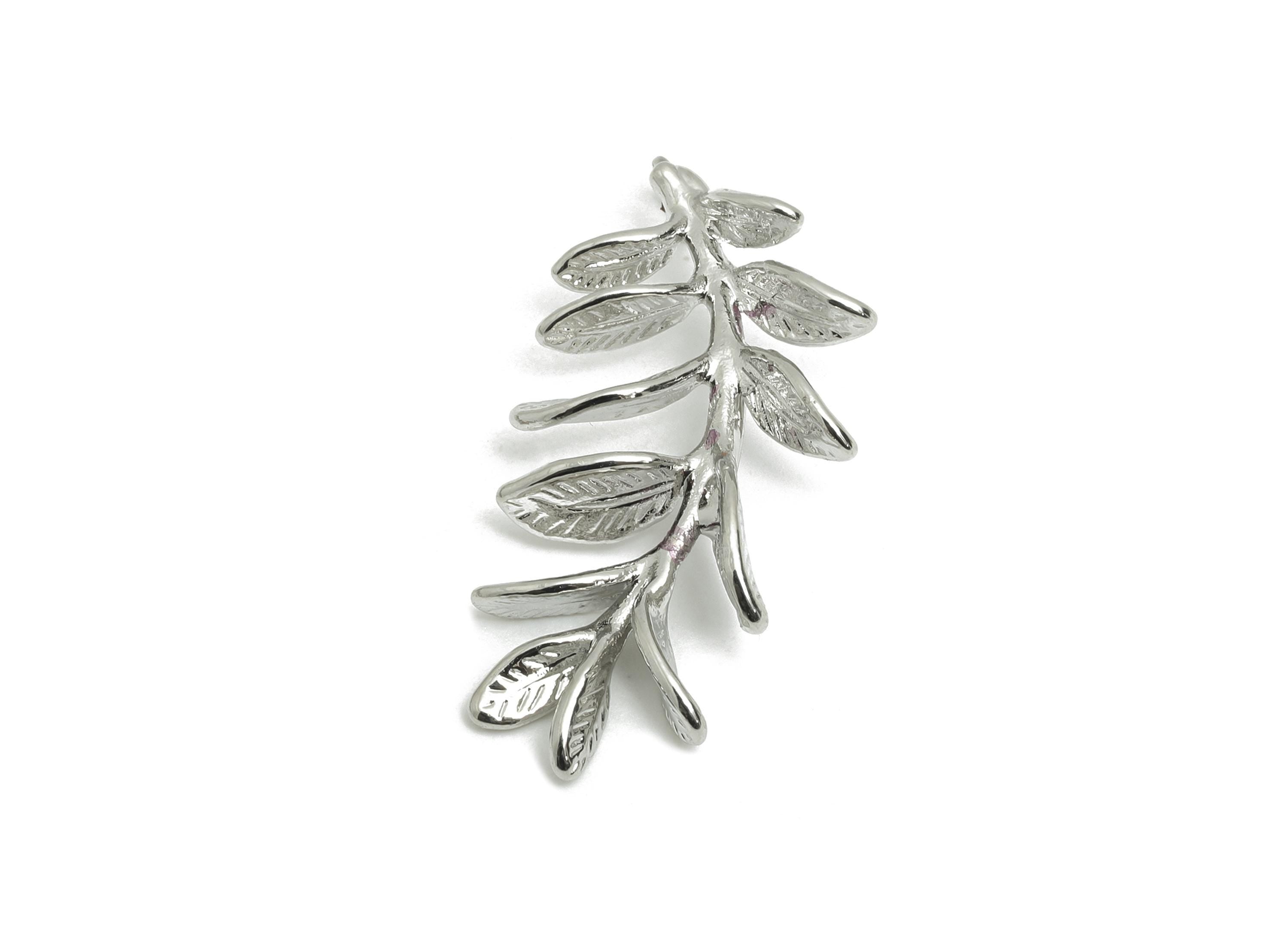 Brass Leaf Earring Charm - Silver Leaf Branch Jewelry Charm - Textured Olive Branch Jewelry Piece - Silver Tone Plating- 32x16x4mm -RGP10430 - DOMEDBAZAAR