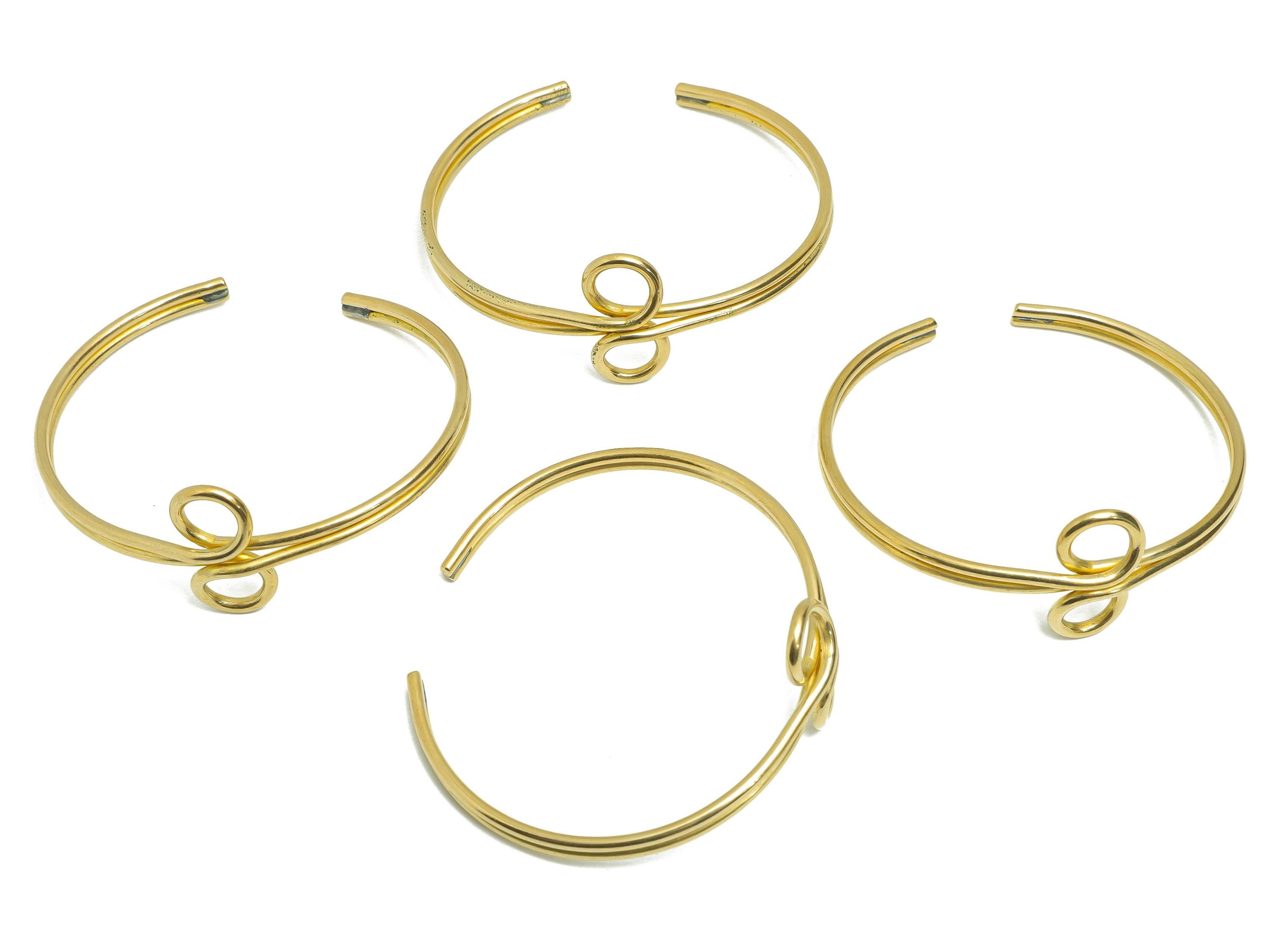 Open Cuff Bracelet - Raw Brass Wire Cuff Bracelet For Women - Adjustable Wire Cuff Jewelry - Modern Bangle Swirl Detail - 60x55x22mm-PP11204 - DOMEDBAZAAR