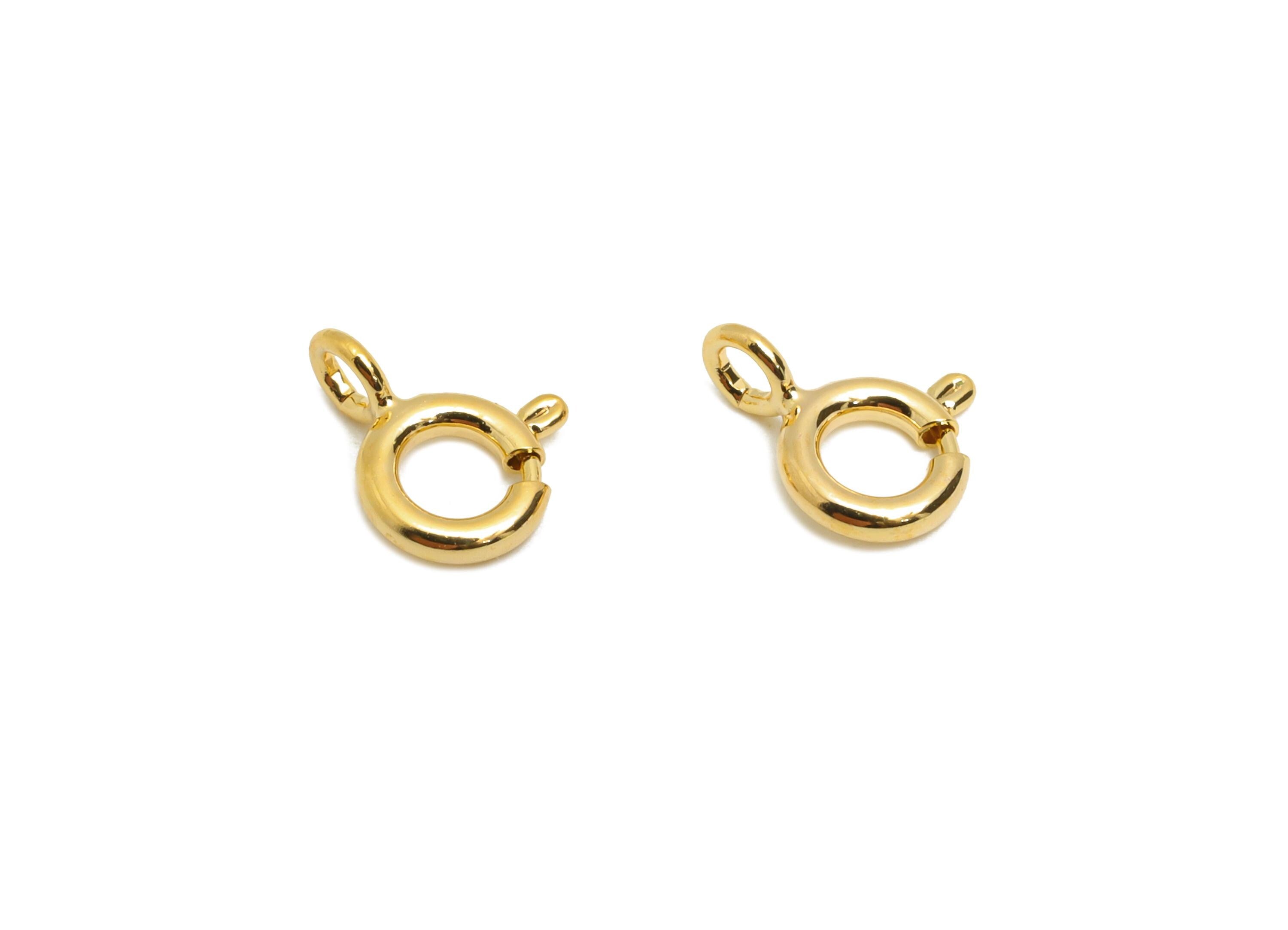 Brass Round Spring Ring Clasp - Spring Ring Clasp with Loop - Gold 8mm Circle Trigger Clasp - 18K Real Gold Plated - 8.8x6.8x1mm - RGP10424 - DOMEDBAZAAR