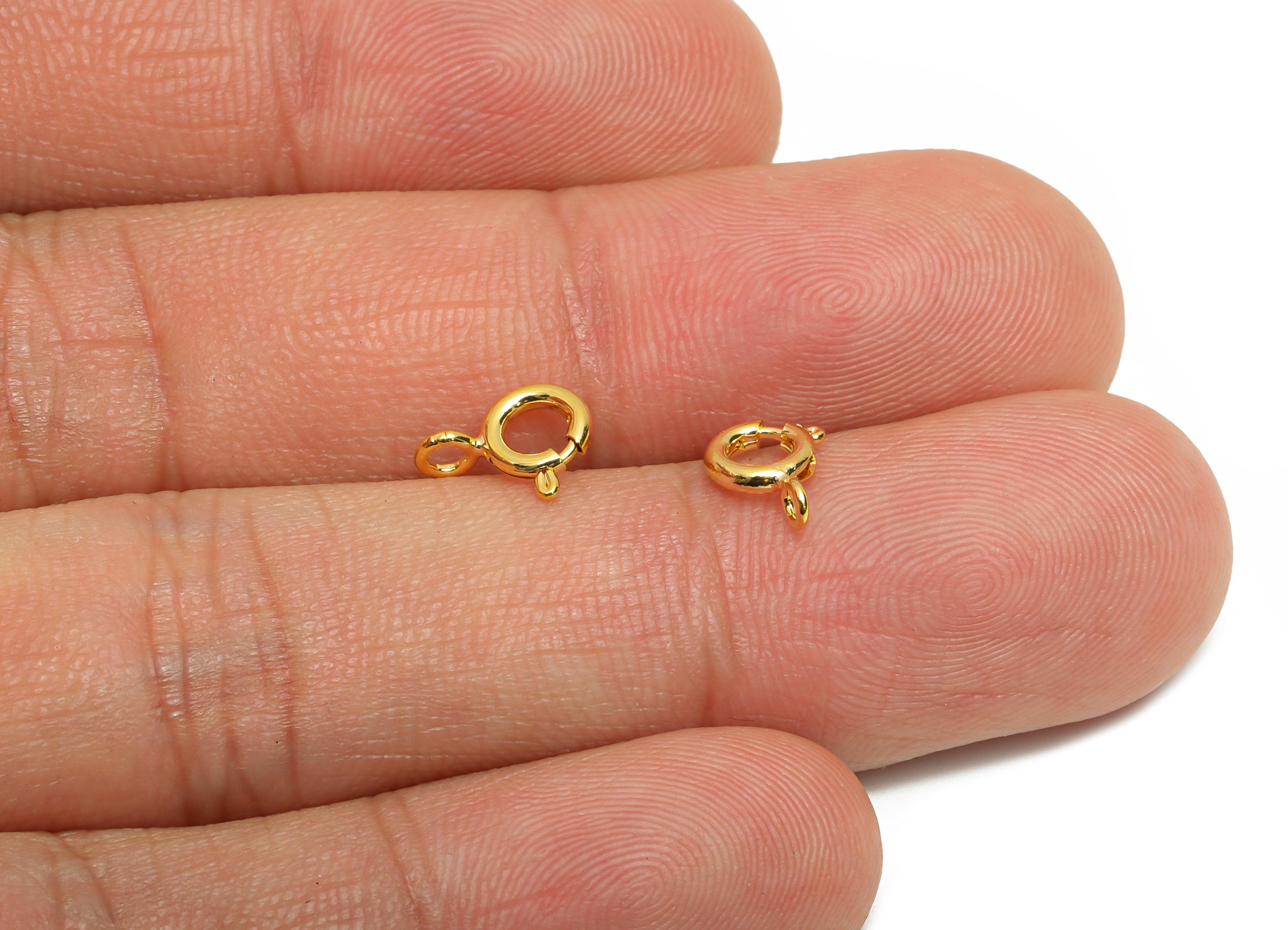 Brass Round Spring Ring Clasp - Spring Ring Clasp with Loop - Gold 8mm Circle Trigger Clasp - 18K Real Gold Plated - 8.8x6.8x1mm - RGP10424 - DOMEDBAZAAR