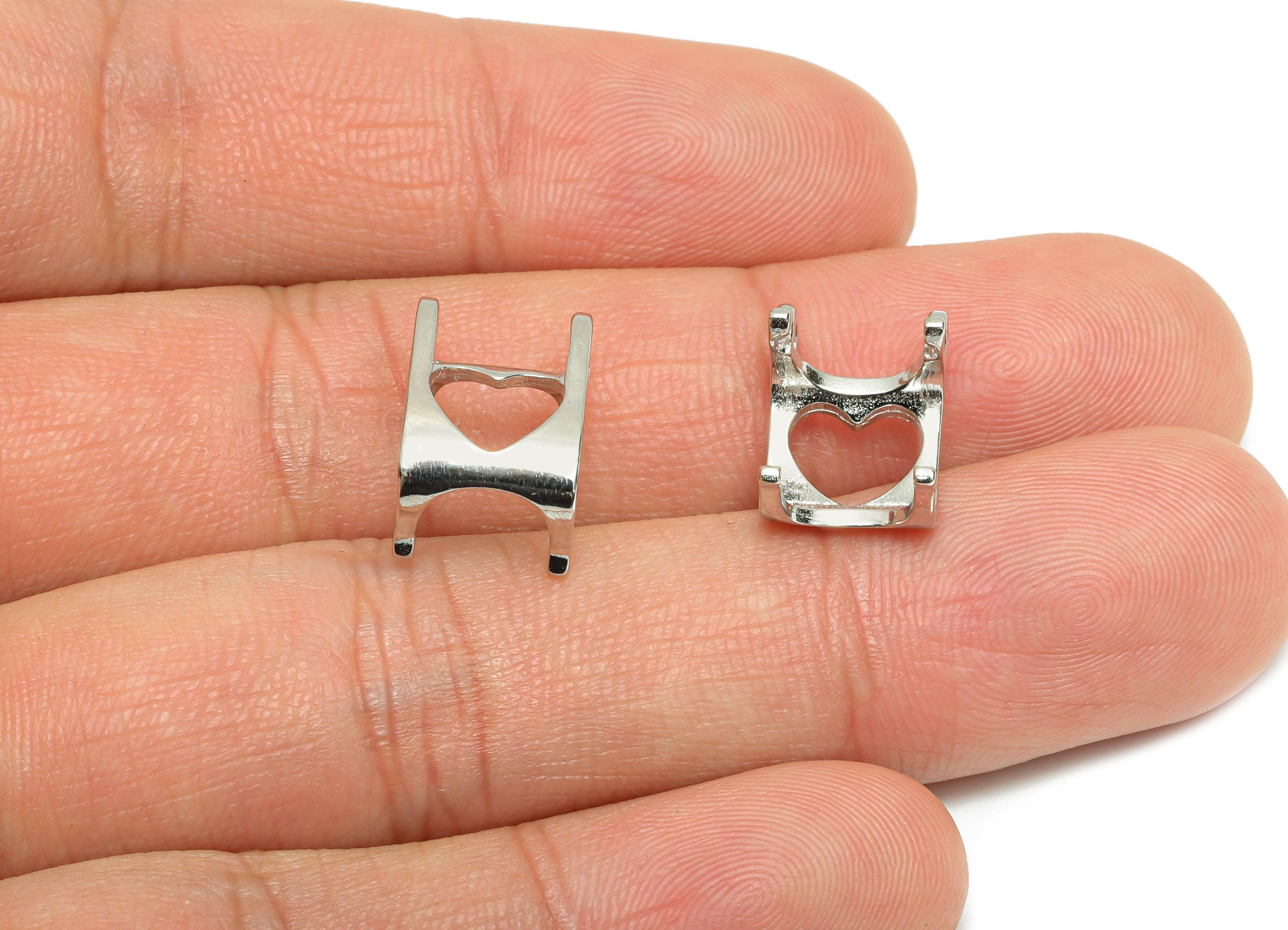 Brass Diamond Necklace Setting - Heart Necklace Pendant for Zircon - Classic Jewelry Accent - Silver Tone Plated - 14.5x9.7x7.8mm - RGP10770 - DOMEDBAZAAR