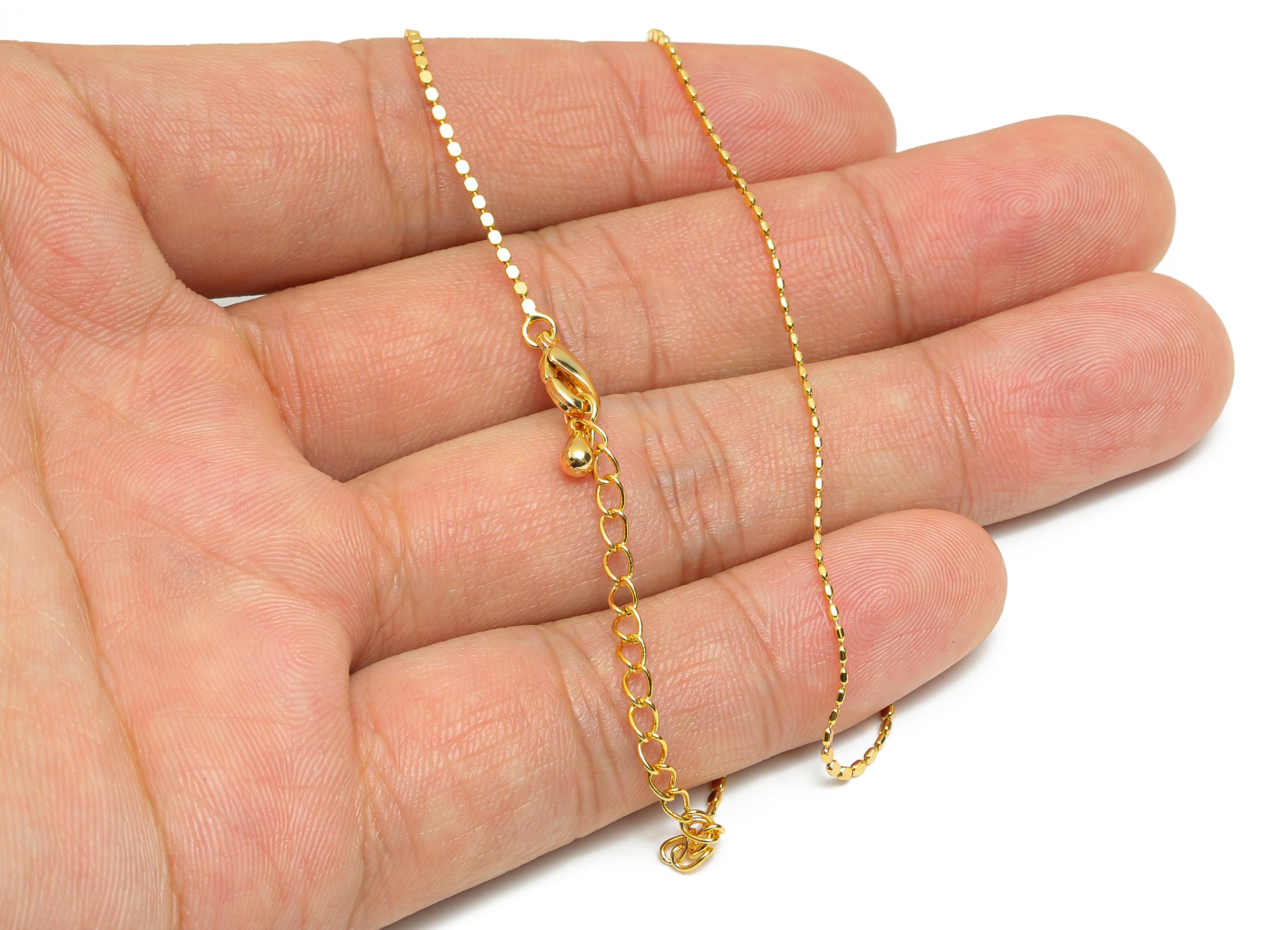 45+5cm Finished Round Chain - Pressed Round Chain - Gold Brass Hammered Round Chain - Dainty Hammered Chain - 18K Gold - 45x1x0.6mm-RGP10427 - DOMEDBAZAAR