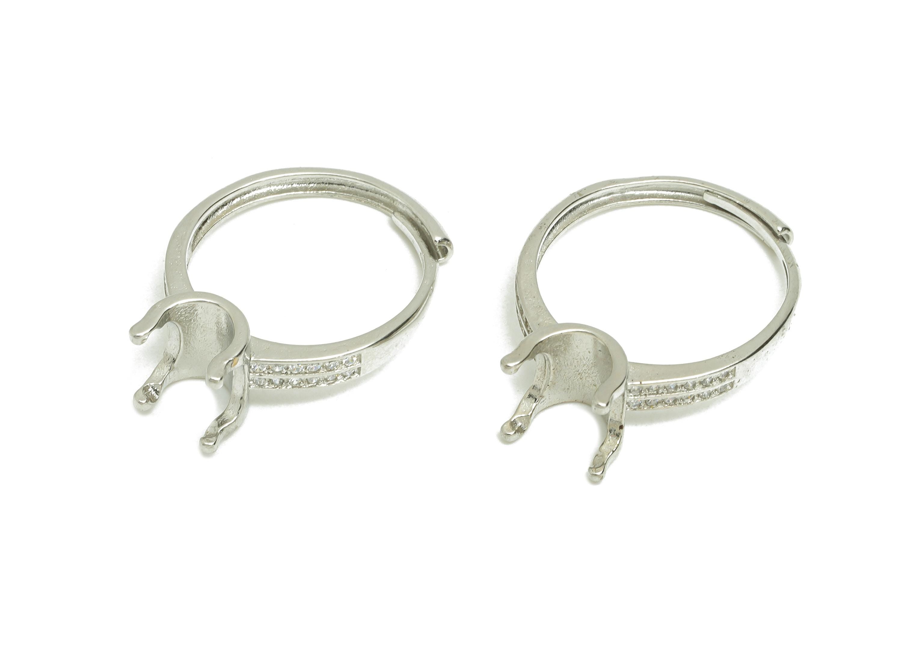 Prong Setting Ring For Gemstones - Adjustable Zircon Ring Base For DIY Jewelry - Silver Tone Plating - Classic Solitaire Ring - RGP10772 - DOMEDBAZAAR