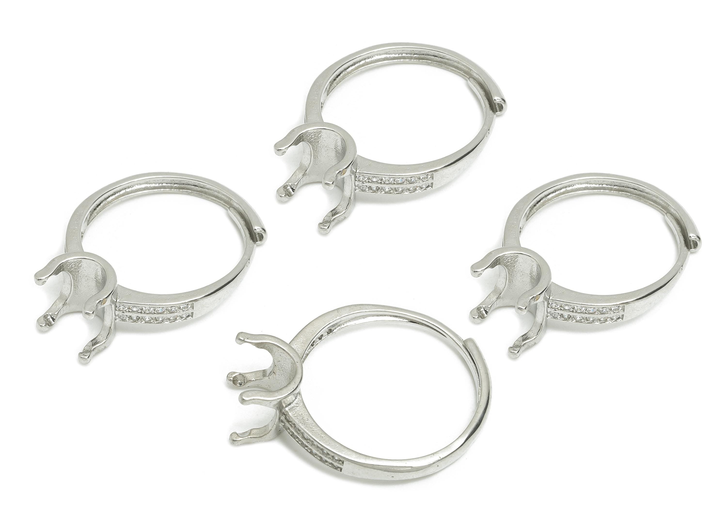 Prong Setting Ring For Gemstones - Adjustable Zircon Ring Base For DIY Jewelry - Silver Tone Plating - Classic Solitaire Ring - RGP10772 - DOMEDBAZAAR