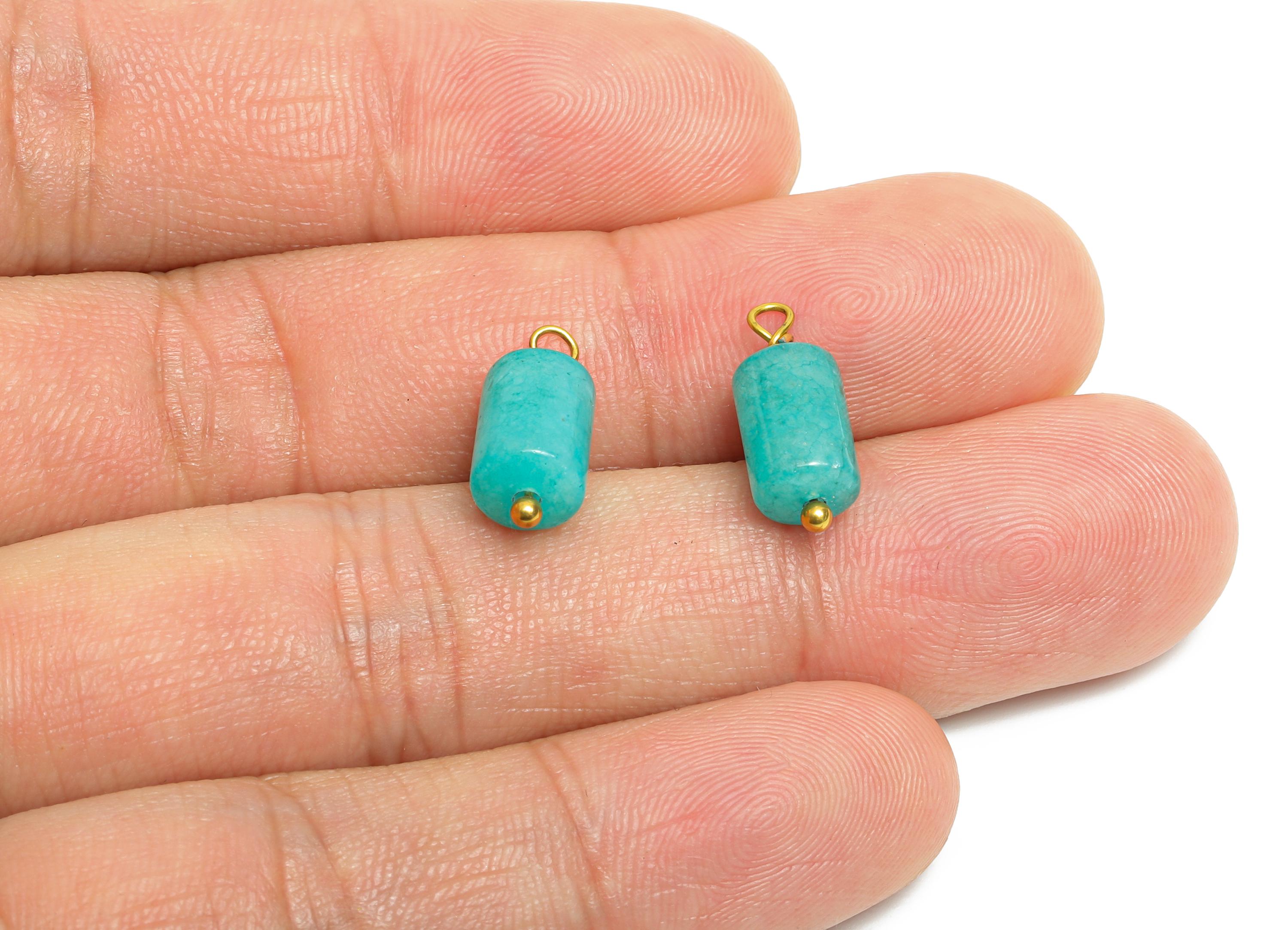 Amazonite Natural Stone Charms - Steel Amazonite Barrel Pendant - Natural Stone Jewelry - 18K Gold Vacuum Plated - 15.7x6.2x6.2mm - NS3012 - DOMEDBAZAAR