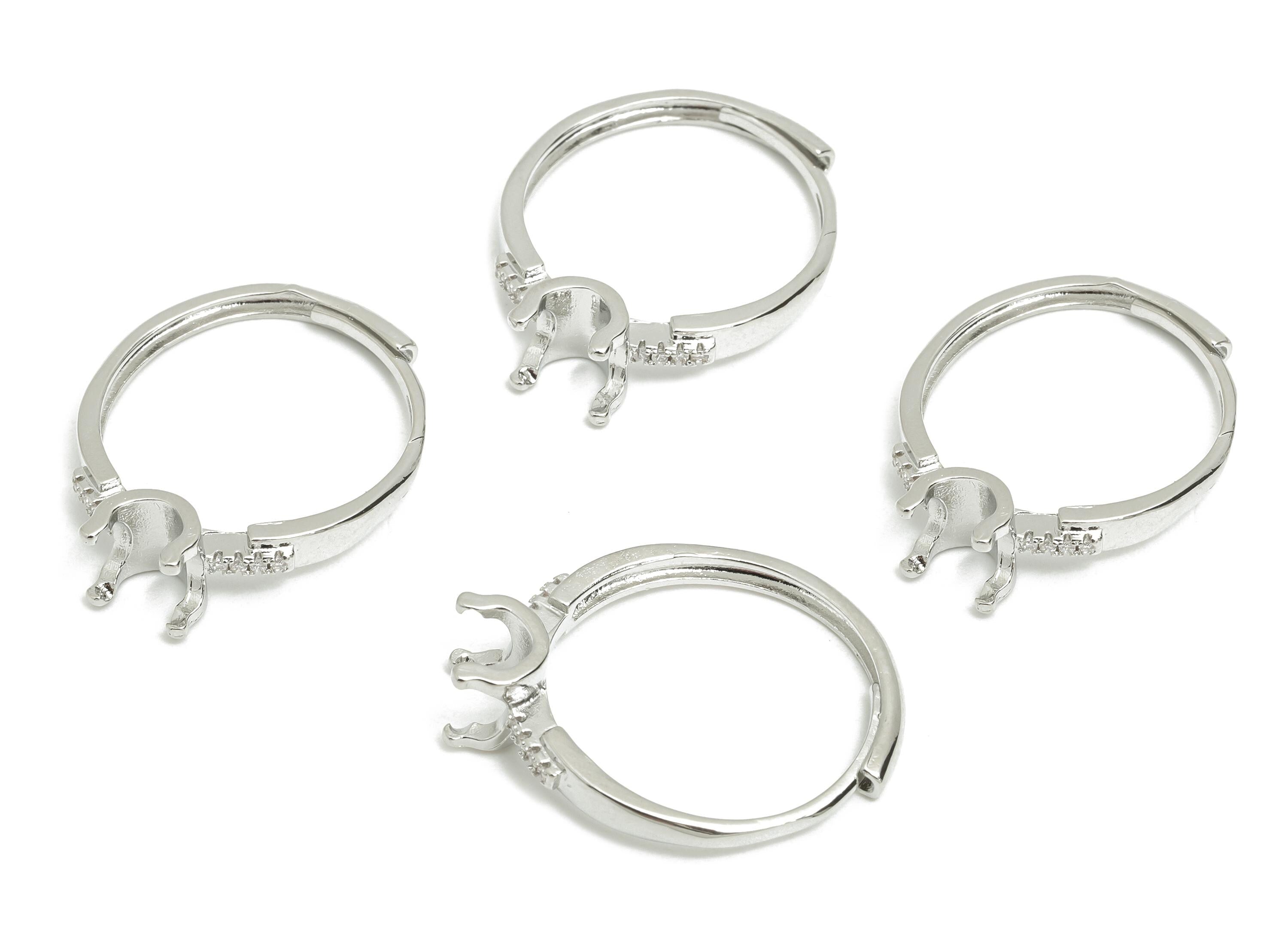 Prong Setting Ring For Gemstones - Adjustable Zircon Ring Base For DIY Jewelry - Silver Tone Plating - Classic Solitaire Ring - RGP10773 - DOMEDBAZAAR