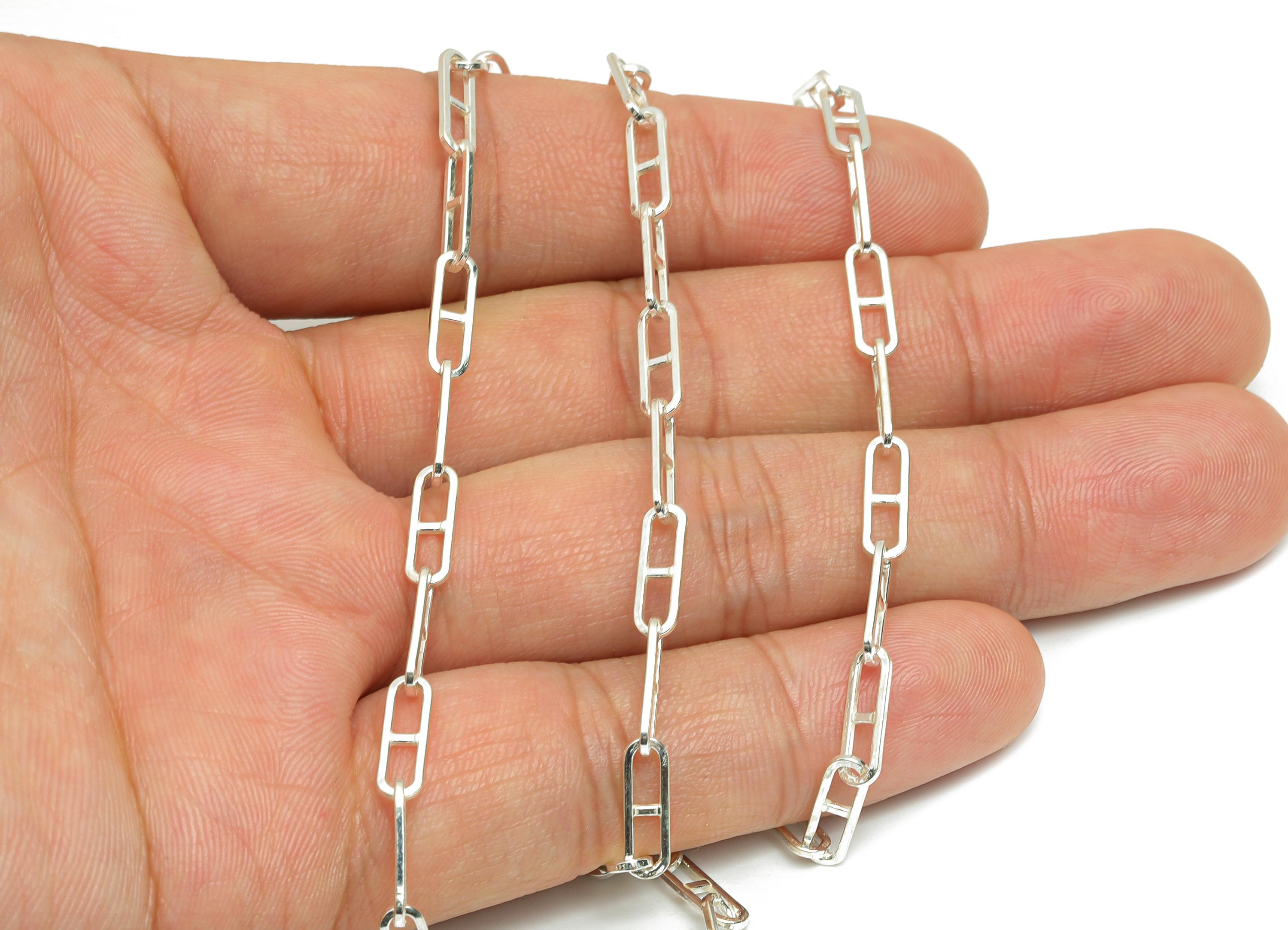 925 Sterling Silver Paper Clip Link Chain - Sterling Silver Oval Link Rectongk Chain - Lightweight Classic  Link Chain - 11x3x0.8mm-RGP10782 - DOMEDBAZAAR