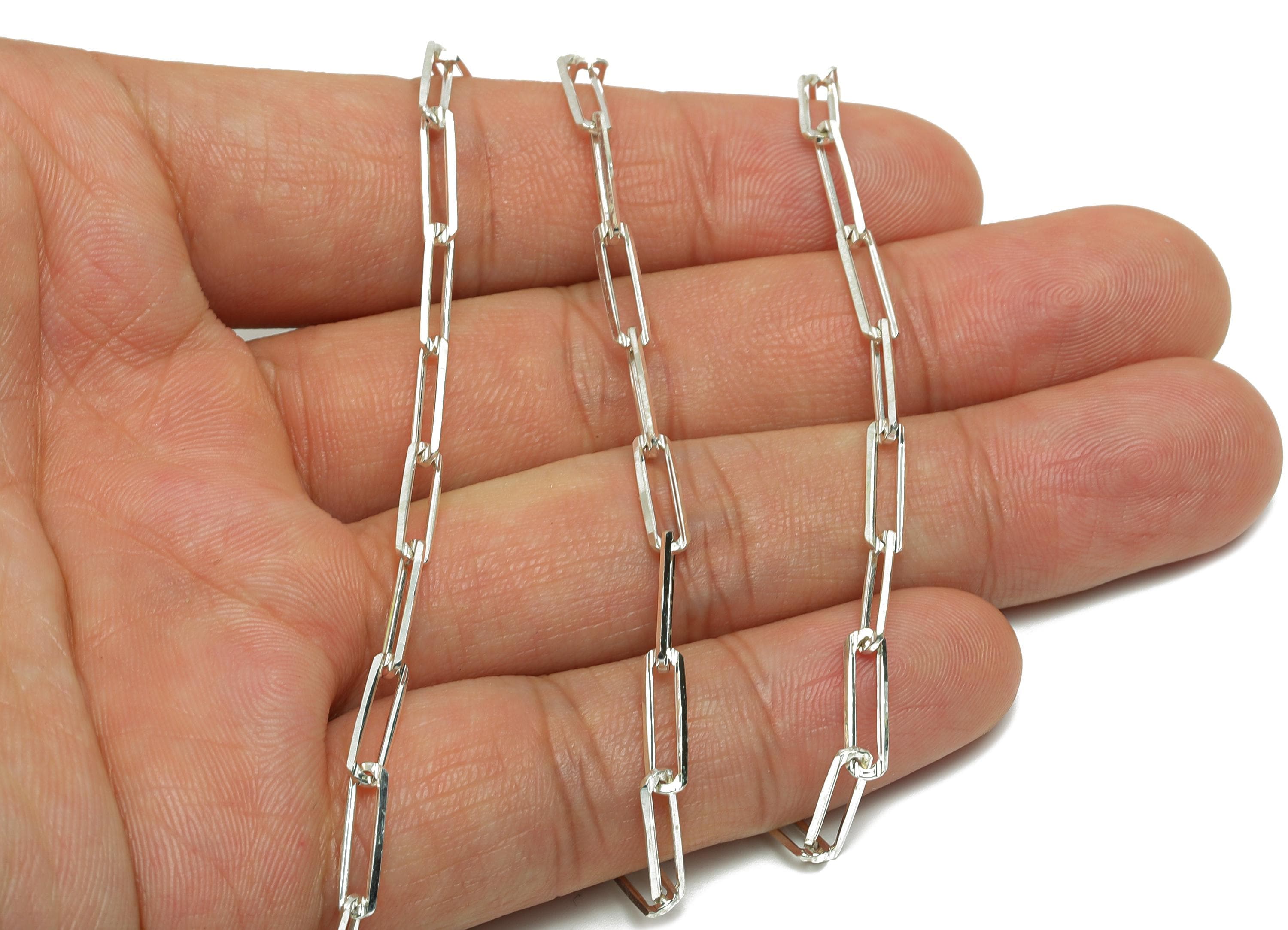 925 Sterling Silver Faceted Rectangle Chain - Oval Rectangle Cable Chain - Paper Clip Link Chain - Lightweight Chain - 11x3x0.8mm - RGP10783 - DOMEDBAZAAR