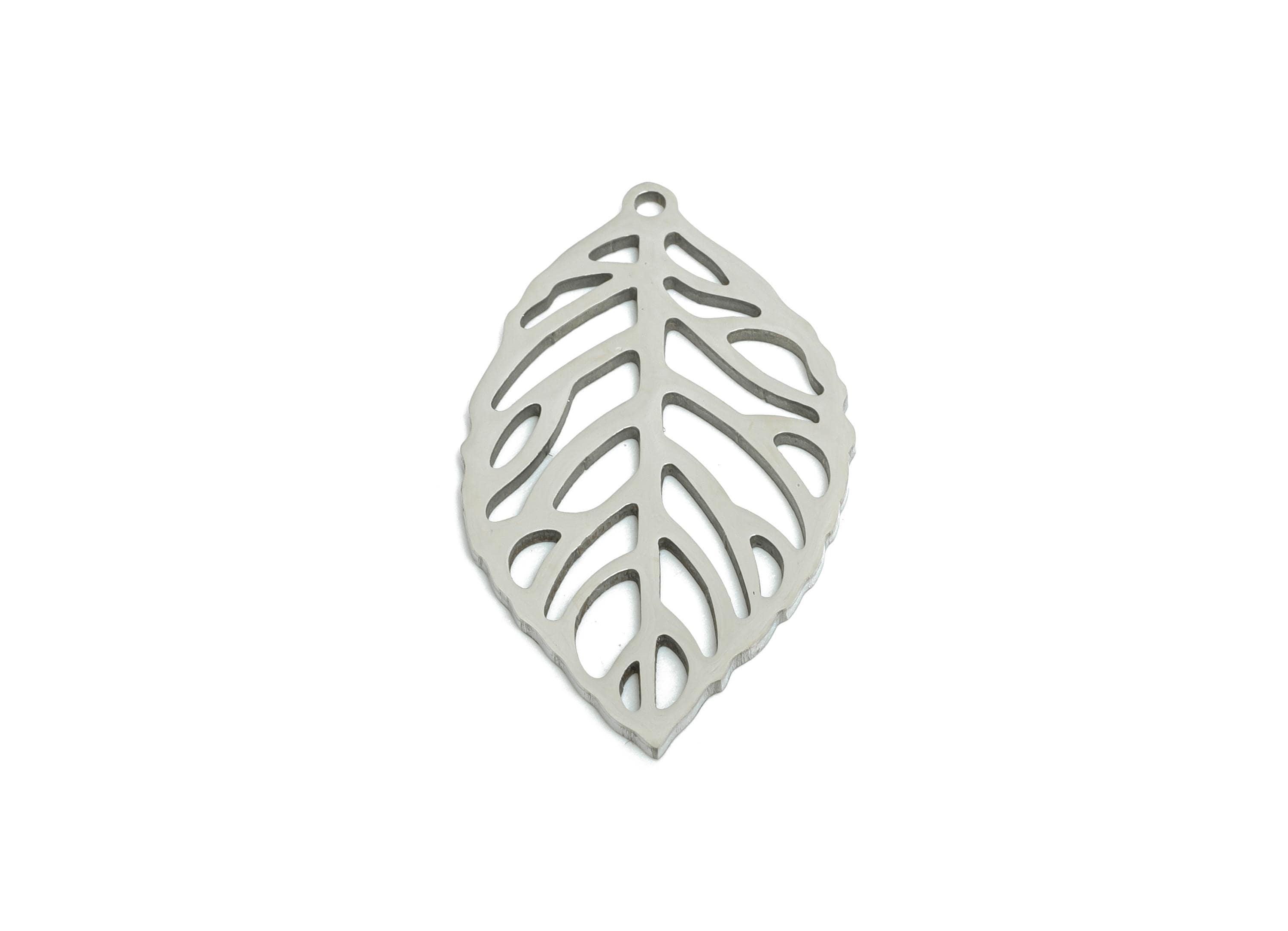 Steel Leaf Charms - Hollow Leaf Pendant For Jewelry Making - Classic Botanical Charm - Cutout Pendant For DIY Craft - 27x15x0.98mm - SS2531 - DOMEDBAZAAR