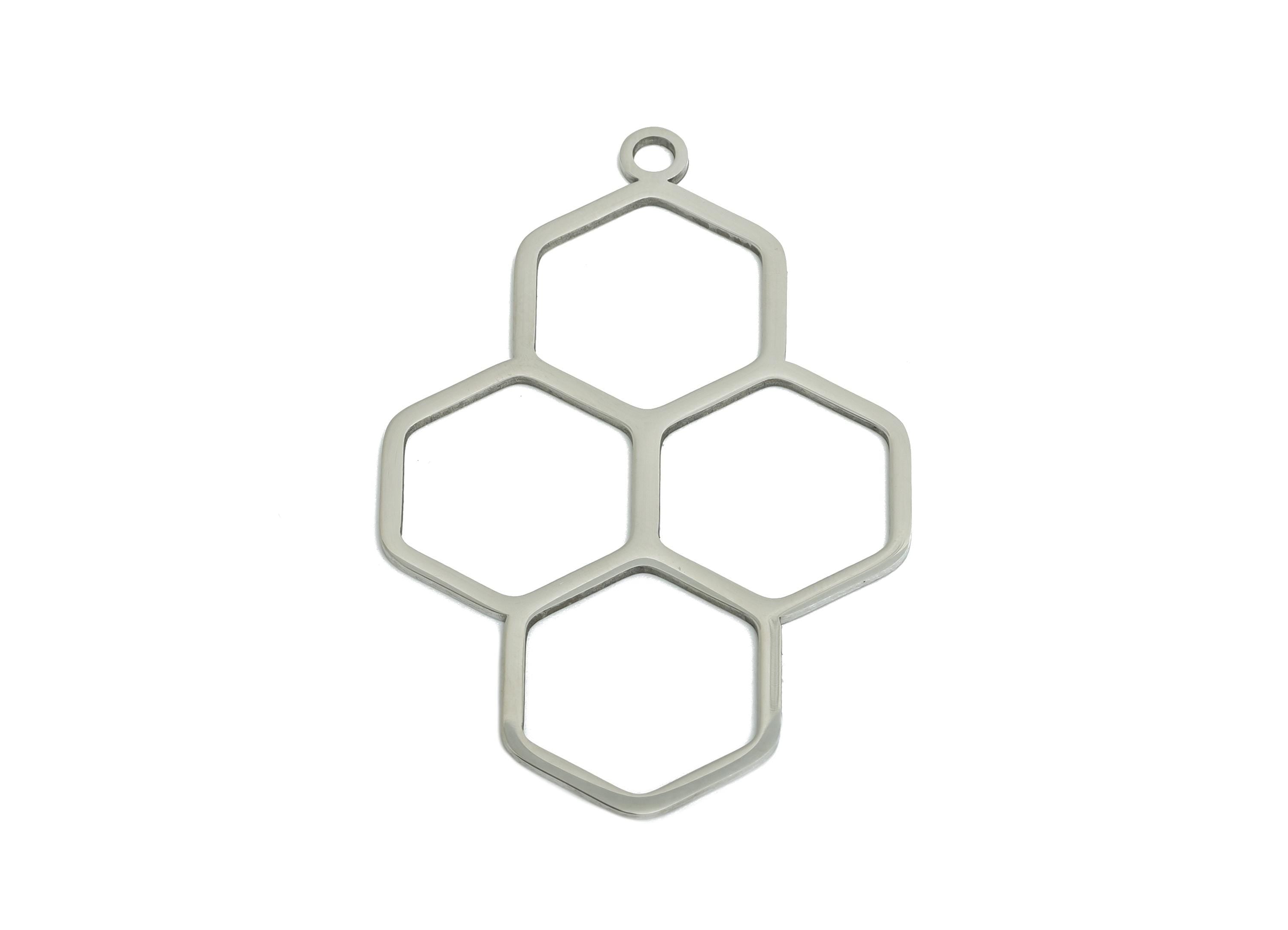 Steel Crescent Honeycomb Pendant - Lightweight Geometric Hexagon Charm - Openwork Hexagon Pendant For DIY Jewelry - 40x26x0.98mm - SS2266 - DOMEDBAZAAR