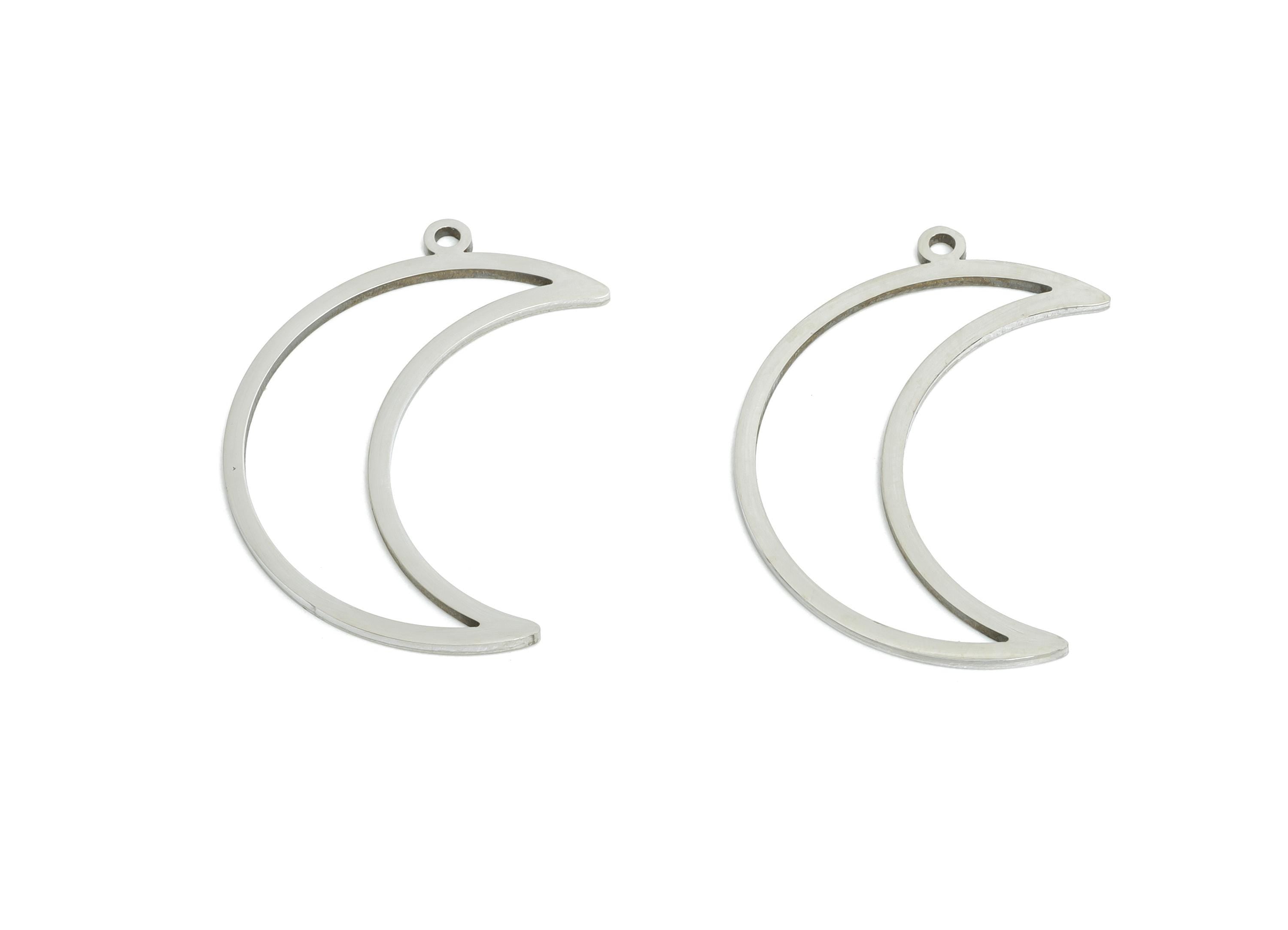 Steel Crescent Earring Charm - Minimalist Crescent Wire Earring Charm - Celestial Moon Charm - Cutout For DIY Craft - 23x17x0.98mm - SS2294 - DOMEDBAZAAR