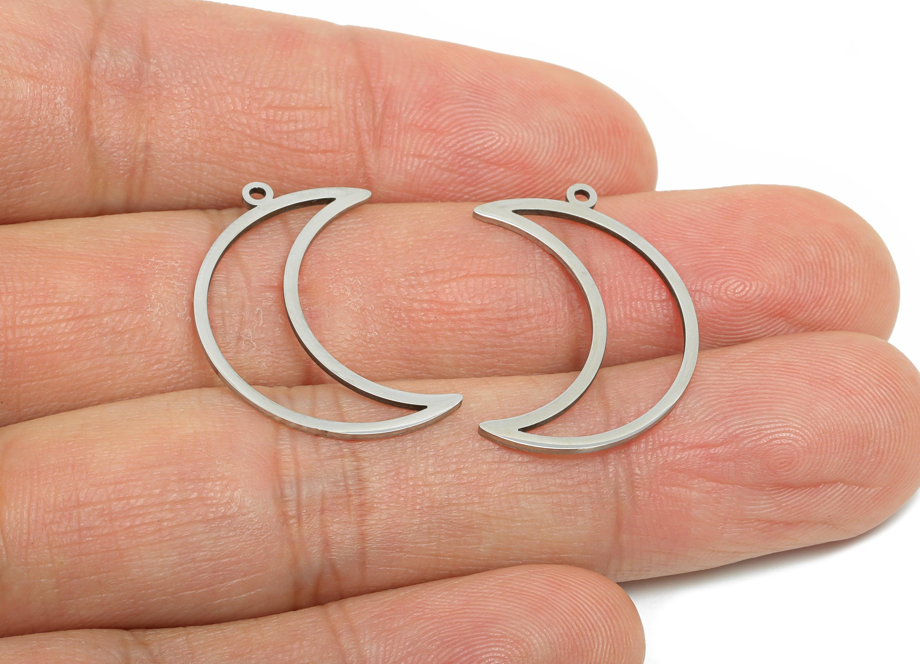 Steel Crescent Earring Charm - Minimalist Crescent Wire Earring Charm - Celestial Moon Charm - Cutout For DIY Craft - 23x17x0.98mm - SS2294 - DOMEDBAZAAR