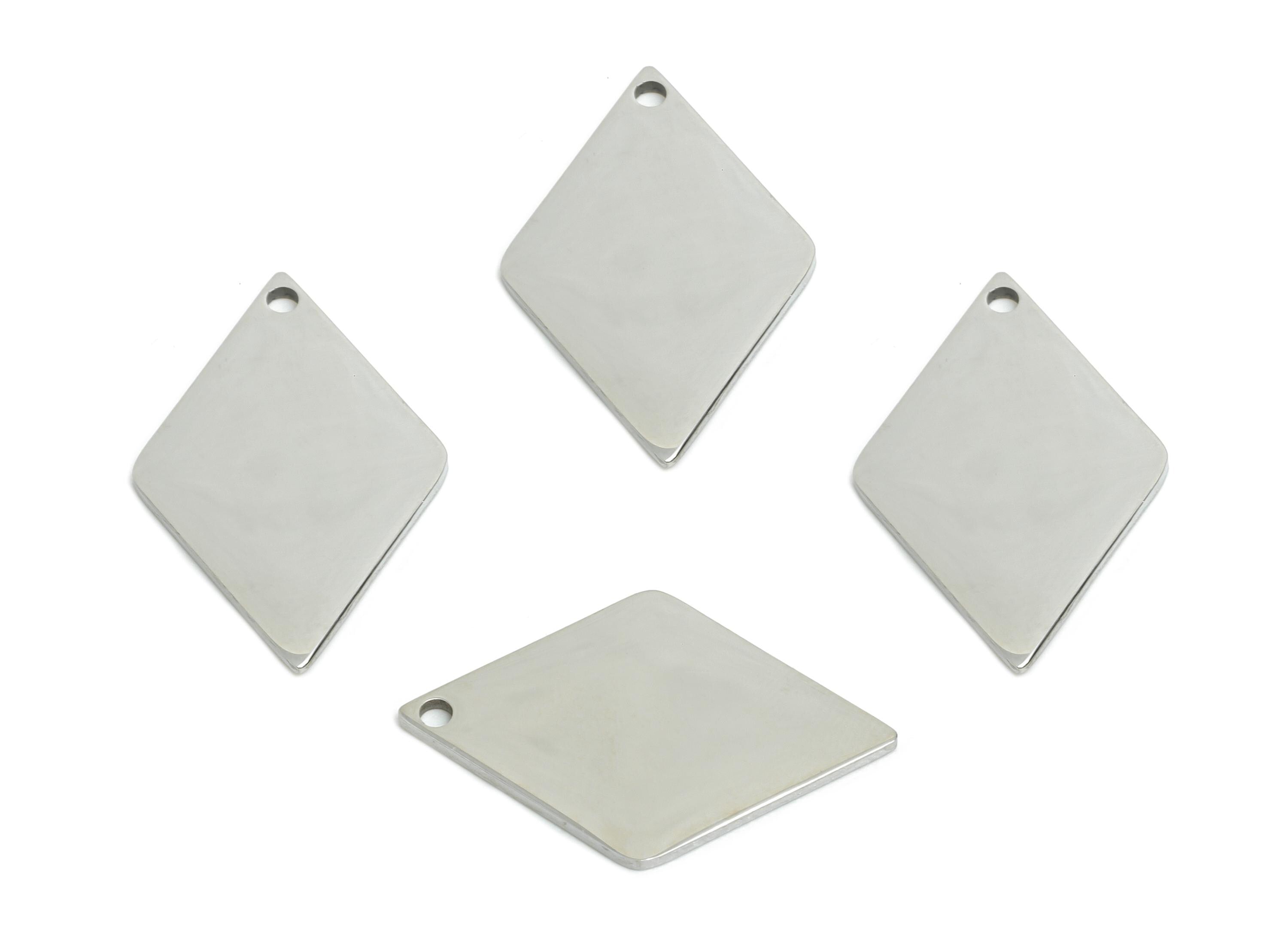 Steel Rhombic Pendant - Customizable Diamond Charm for Necklace - Flat Metal Diamond Pendant with Hole for Crafting - 33x7x0.98mm - SS2314 - DOMEDBAZAAR