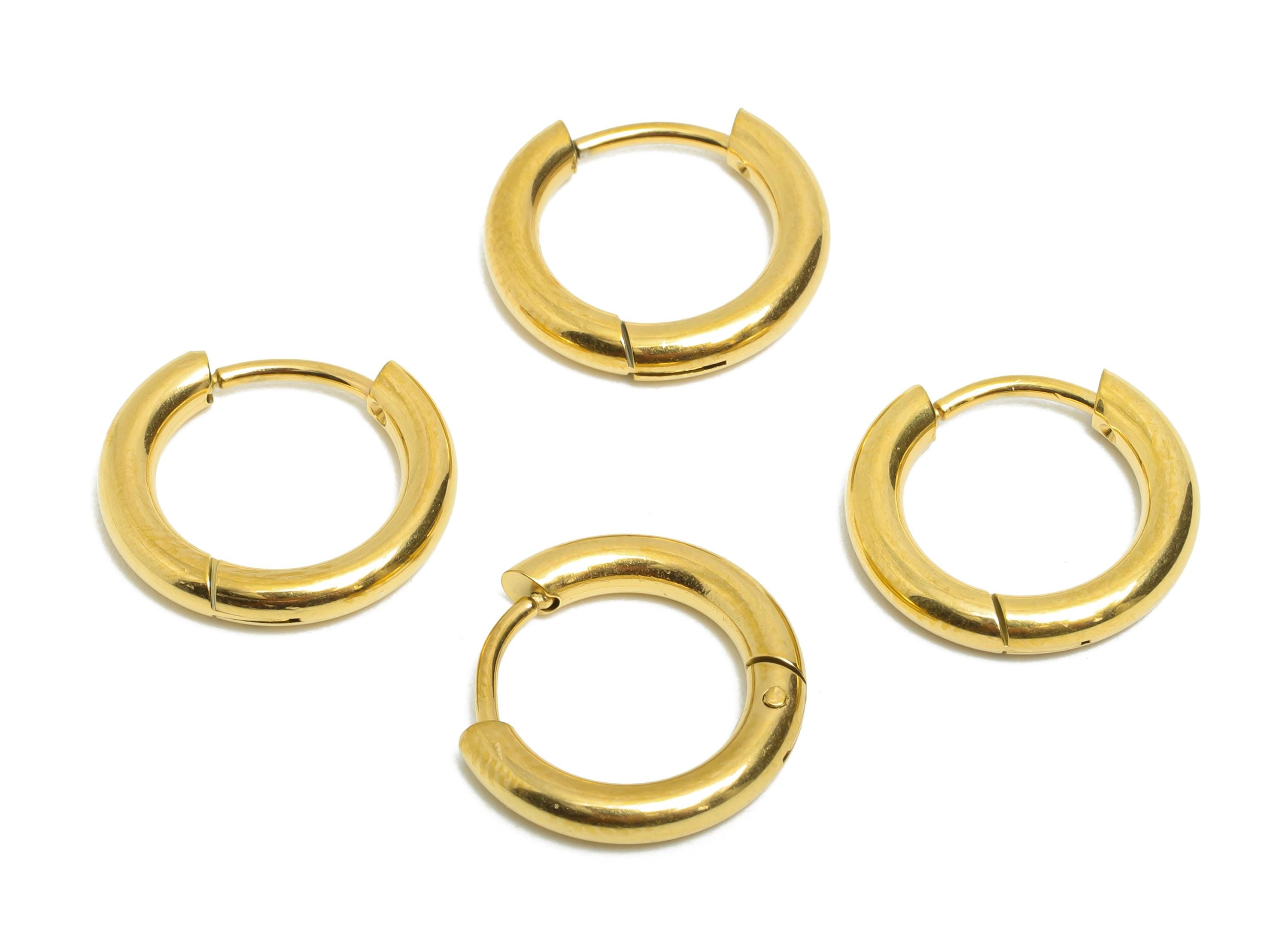 15x2.5mm Steel Hoop Earring - Elegant Gold Hoop Earring - Minimalist Circle Huggie Earring - 304 Stainless Steel - 15x15x2.5mm - SS1718-10G - DOMEDBAZAAR