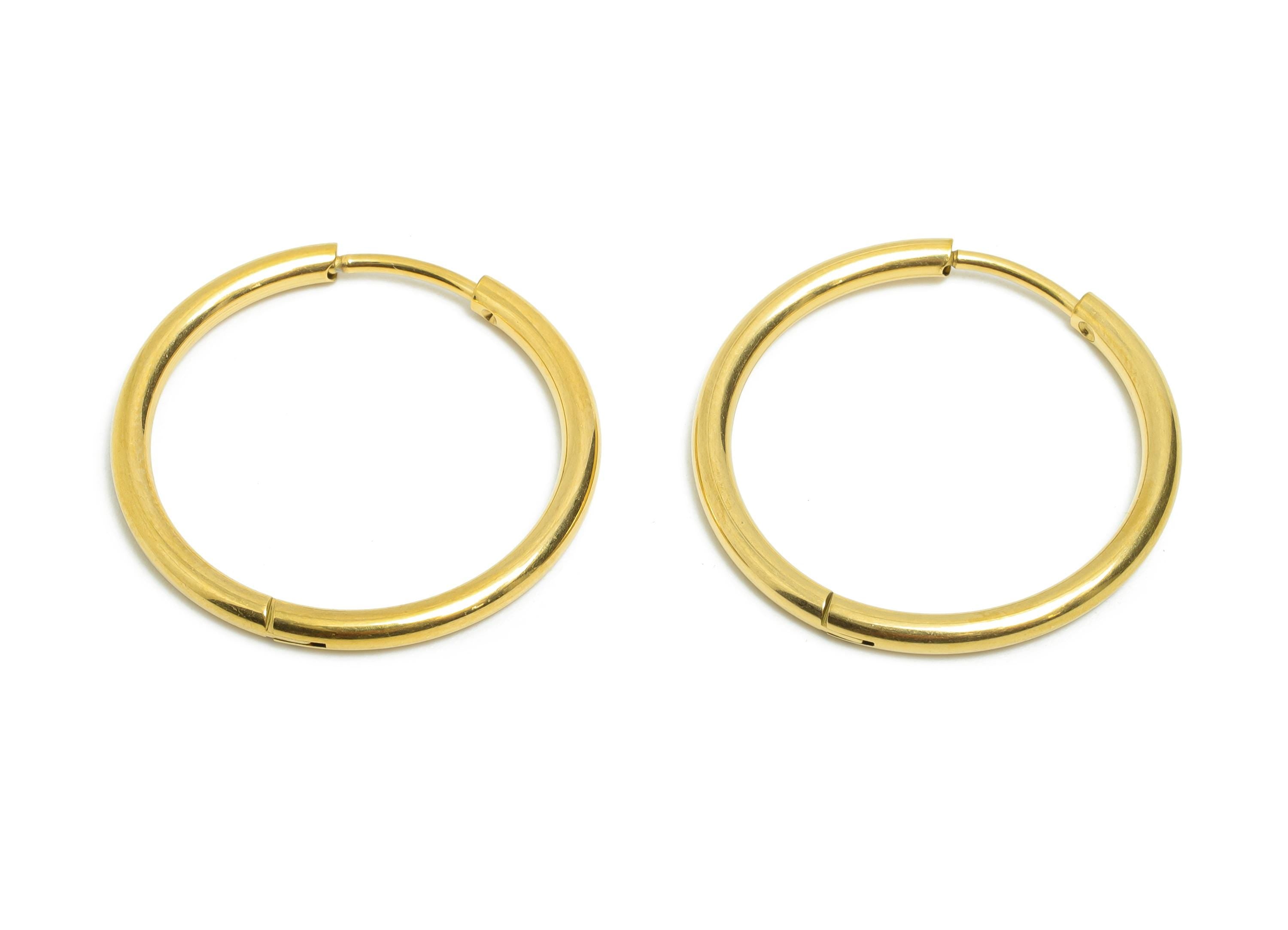 25x2mm Steel Hoop Earrings - Elegant Gold Hoop Earring - Minimalist Circle Huggie Earring - 304 Stainless Steel - 24.7x24.7x2mm - SS1717-20G - DOMEDBAZAAR
