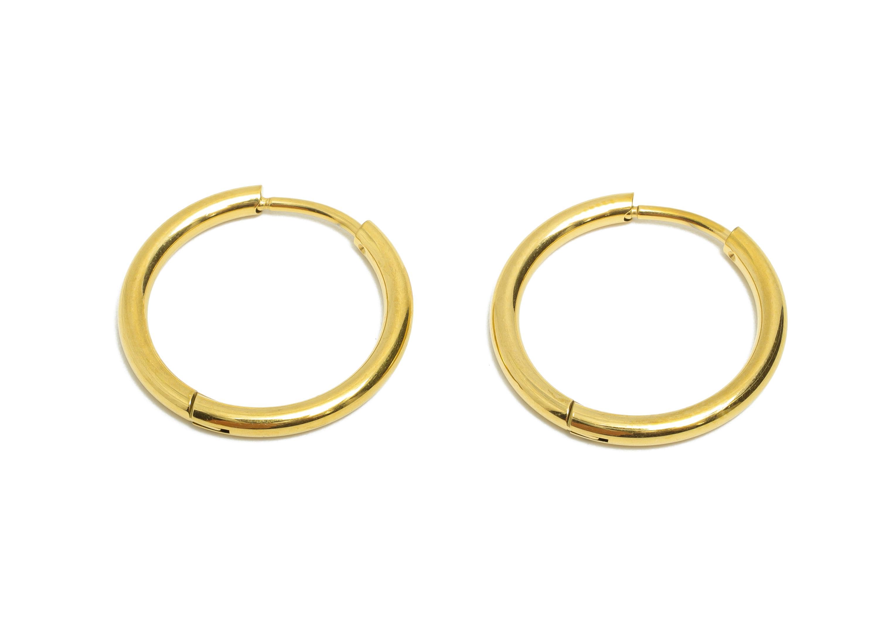 20x2mm Steel Hoop Earrings - Elegant Gold Hoop Earring - Minimalist Circle Huggie Earring - 304 Stainless Steel - 20x20x2mm - SS1717-16G - DOMEDBAZAAR