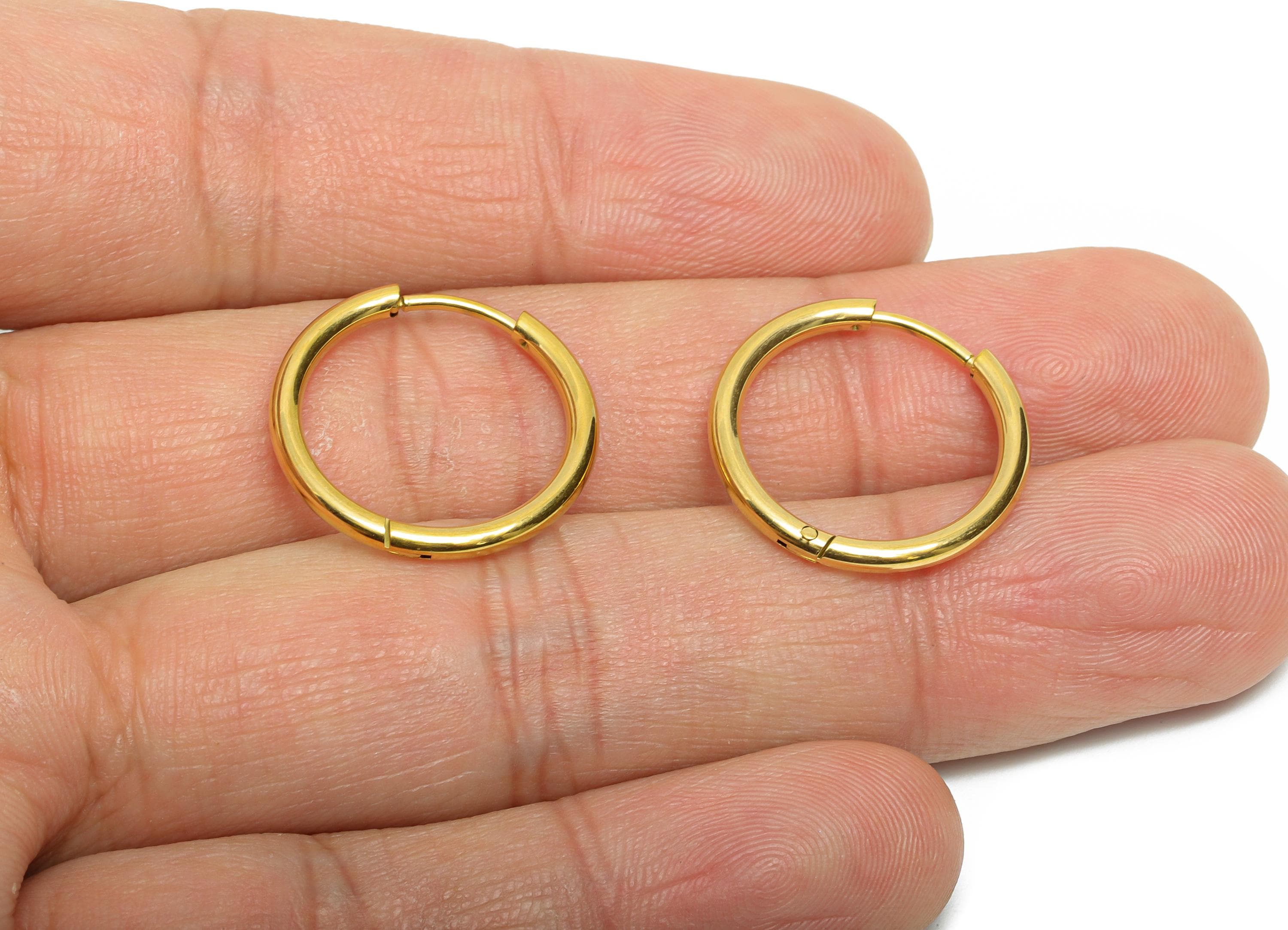 20x2mm Steel Hoop Earrings - Elegant Gold Hoop Earring - Minimalist Circle Huggie Earring - 304 Stainless Steel - 20x20x2mm - SS1717-16G - DOMEDBAZAAR