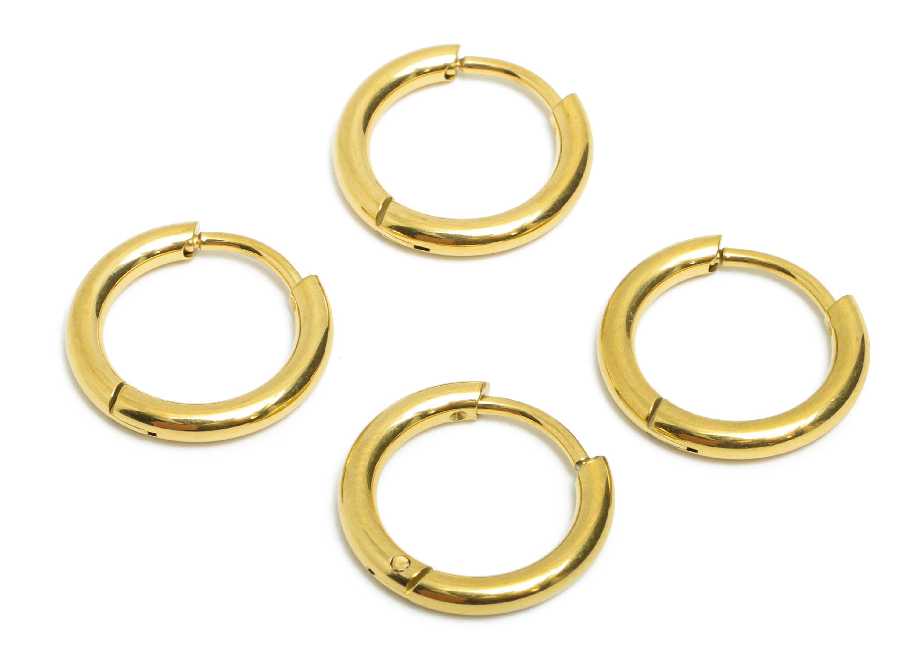 14x2mm Steel Hoop Earrings - Elegant Gold Hoop Earring - Minimalist Circle Huggie Earring - 304 Stainless Steel - 14x14x2mm - SS1717-10G - DOMEDBAZAAR