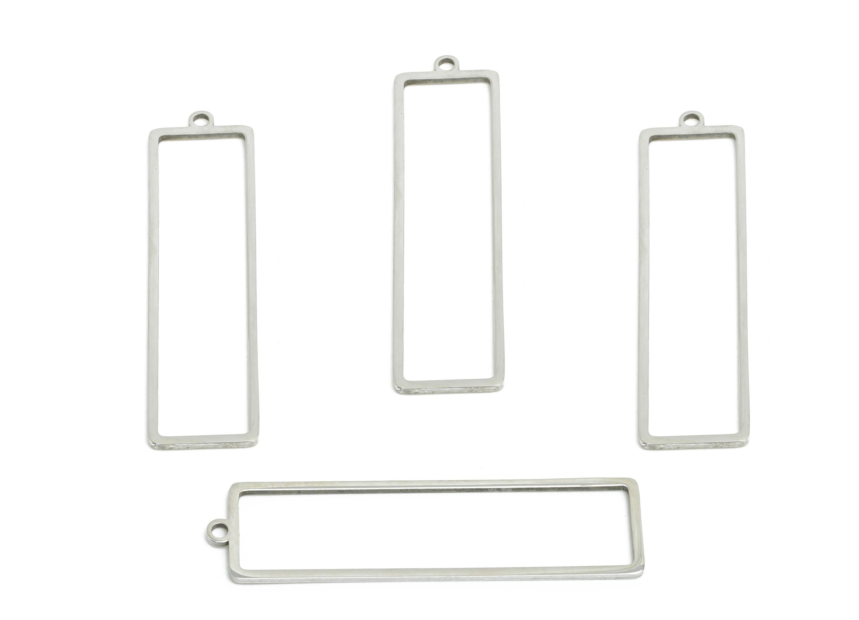 Steel Frame Bar Charm - Customizable Lightweight Rectangle For DIY Craft - Stainless Steel Geometric Link for Earring - 37x9x0.98mm - SS2335 - DOMEDBAZAAR
