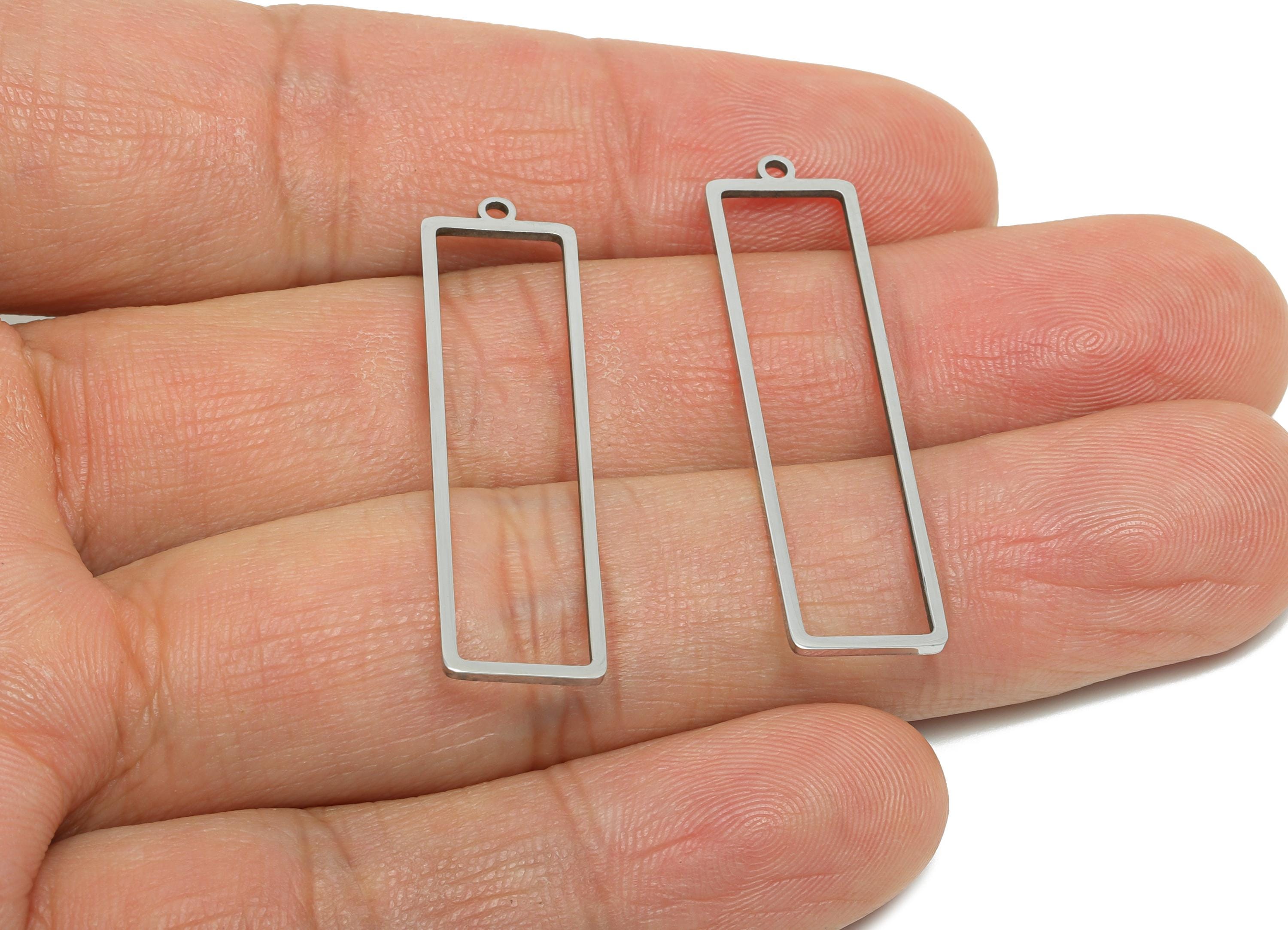 Steel Frame Bar Charm - Customizable Lightweight Rectangle For DIY Craft - Stainless Steel Geometric Link for Earring - 37x9x0.98mm - SS2335 - DOMEDBAZAAR