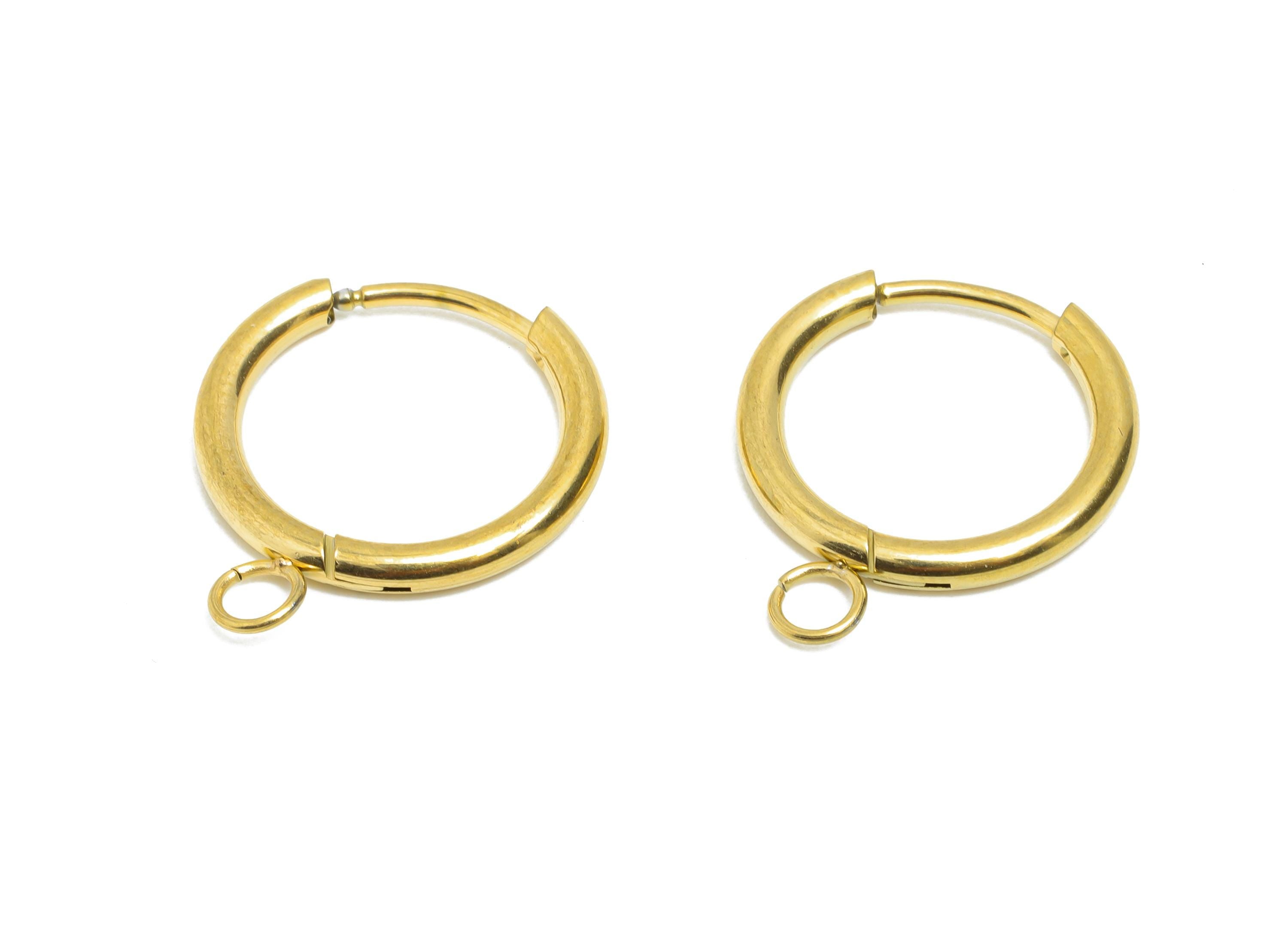 Steel Hoop Earrings - Gold Hoop Earring Clasp with Loop - Minimalist Circle Huggie Earring - 304 Stainless Steel - 19.7x15.96x2.1mm - SS2222 - DOMEDBAZAAR
