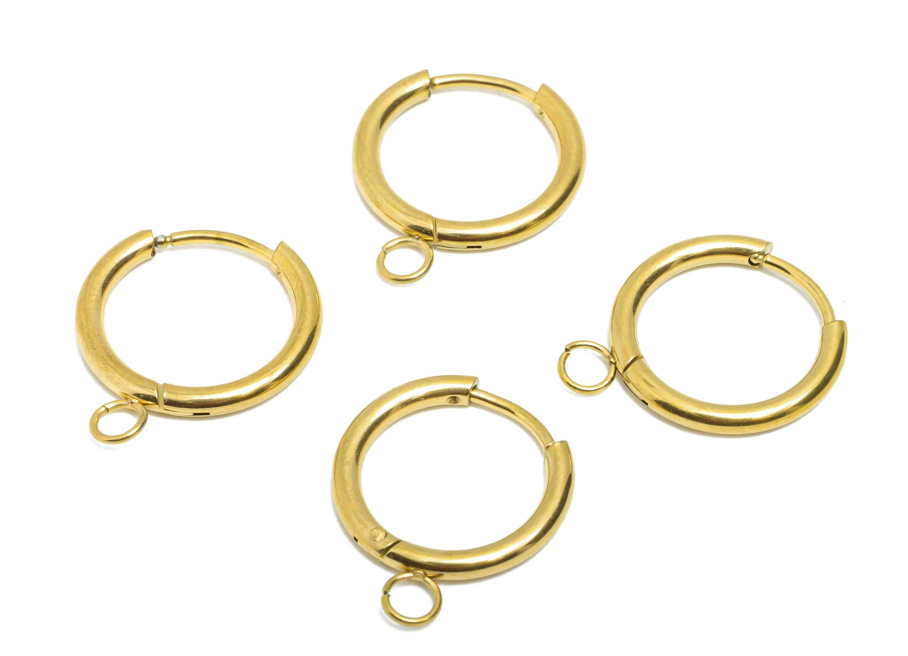 Steel Hoop Earrings - Gold Hoop Earring Clasp with Loop - Minimalist Circle Huggie Earring - 304 Stainless Steel - 19.7x15.96x2.1mm - SS2222 - DOMEDBAZAAR