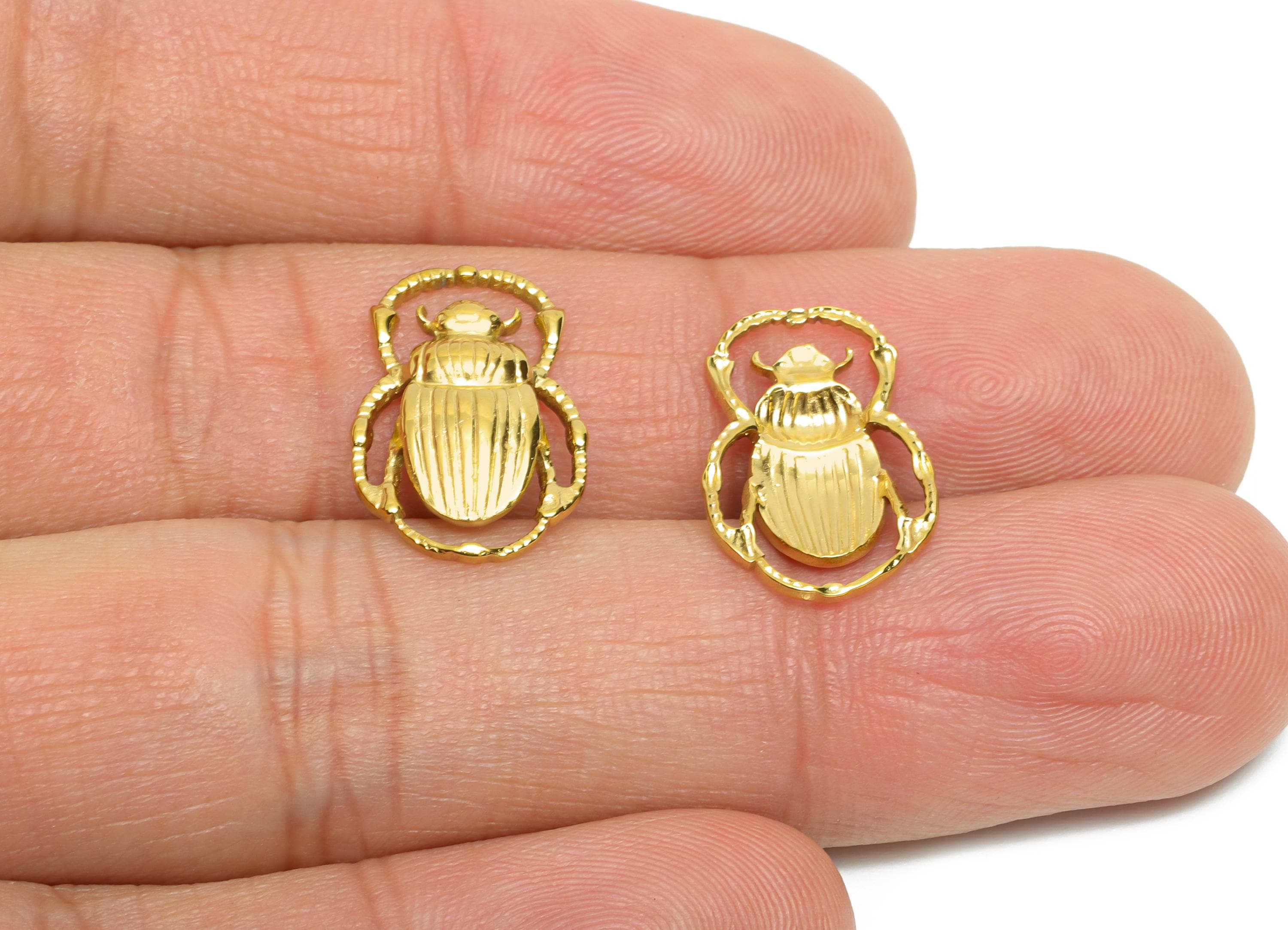 Steel Beetle Charm - Textured Gold Insect Charm - Steel Beetle Nature-Inspired Design - DIY Jewelry - 18K Gold Plated - 17x12x2mm - SS2120G - DOMEDBAZAAR