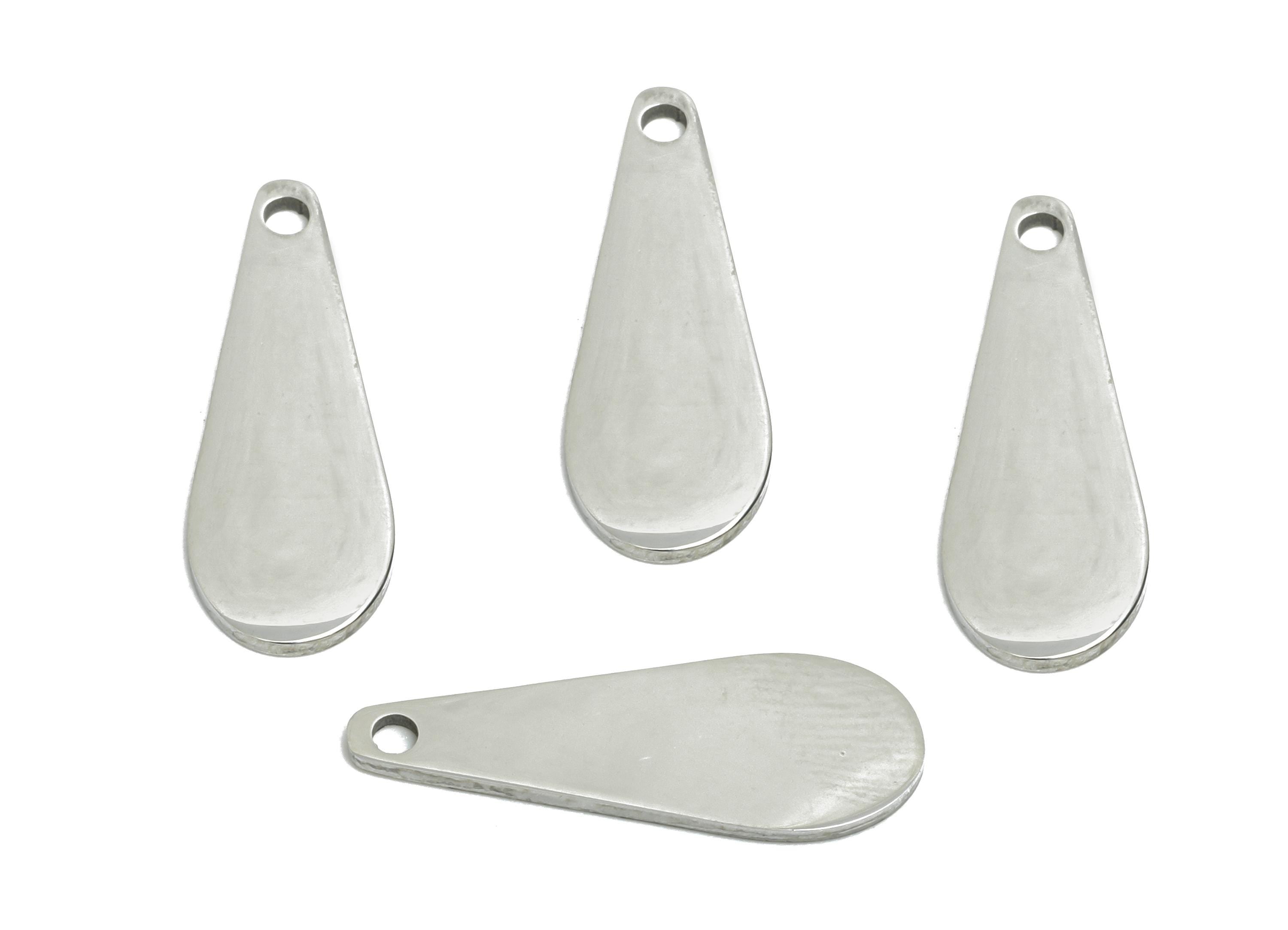 Steel Teardrop Charm - Stainless Tiny Steel Sleek Drop Pendant - Customizable Flat Teardrop Pendant for DIY Jewelry - 19x7.2x0.98mm - SS2334 - DOMEDBAZAAR