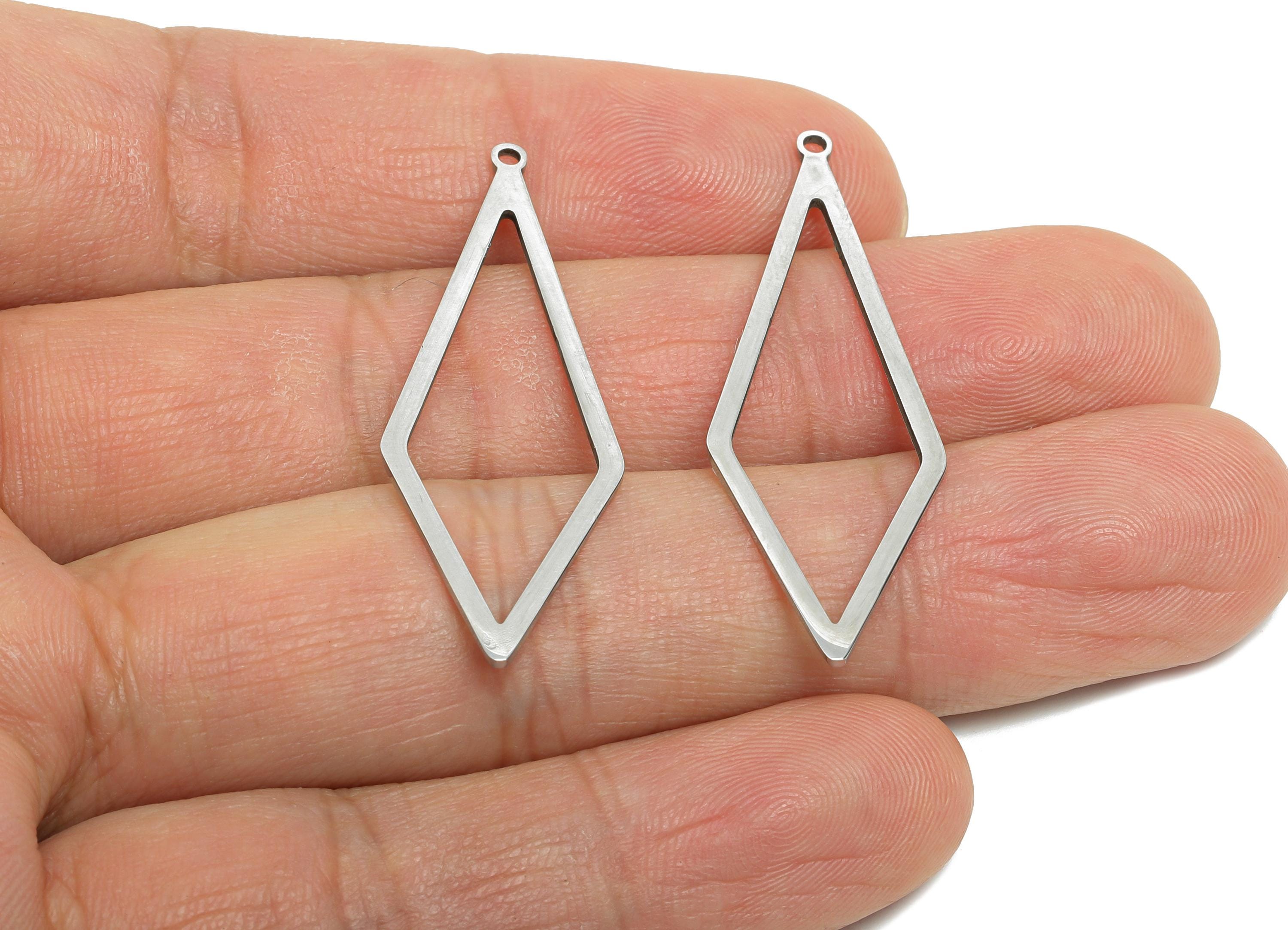 Steel Rhombic Frame Charm - Modern Diamond Pendant for DIY Jewelry - Hollow Diamond Minimalist Jewelry Findings - 41.82x14x0.98mm - SS2329 - DOMEDBAZAAR