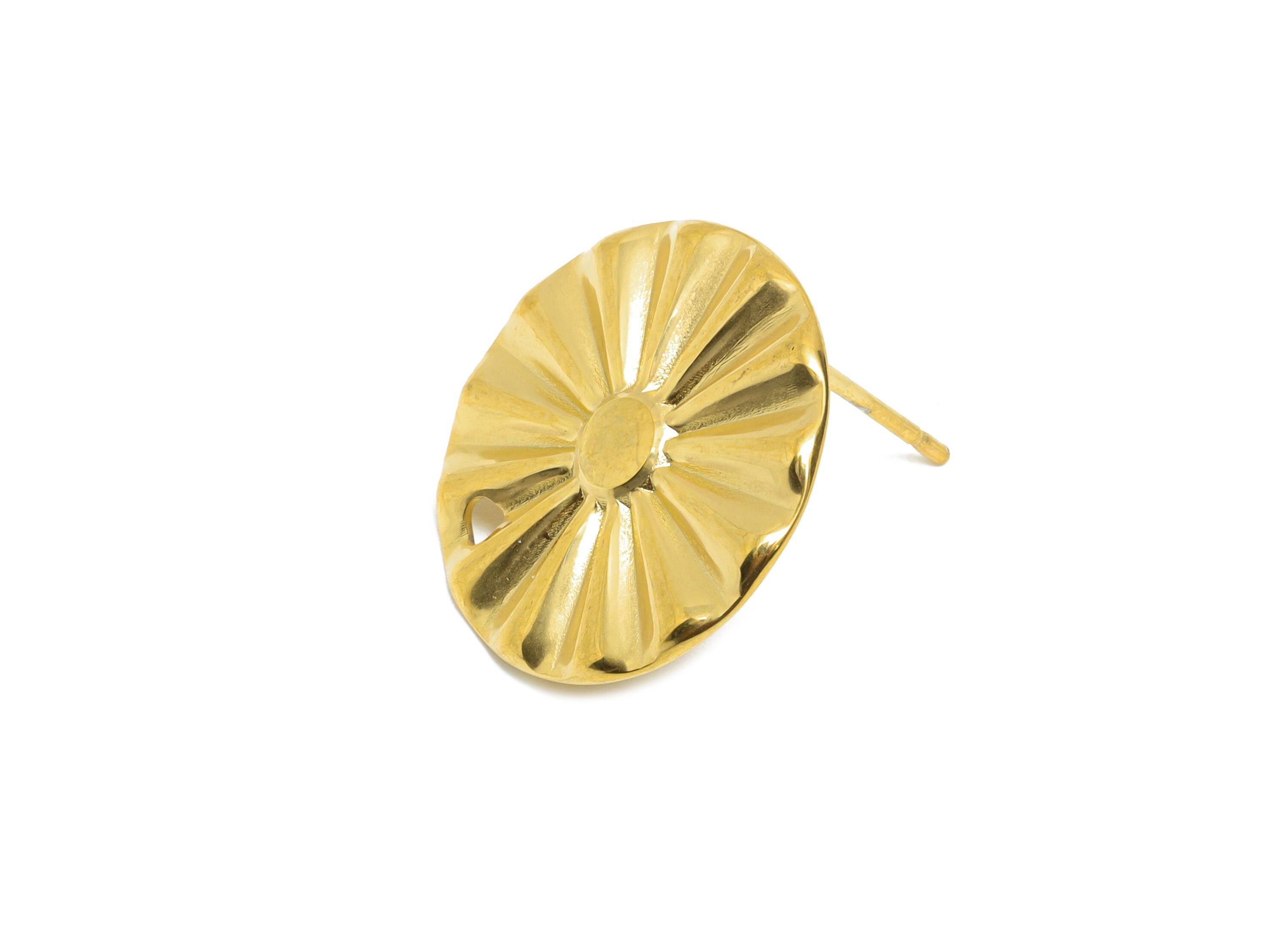 Stainless Steel Flower Stud - Elegant Gold Post with Loop - Dainty Geometric Folds Post - 18k Vacuum Gold Plating  - 16x16x1.3mm - SS2357 - DOMEDBAZAAR