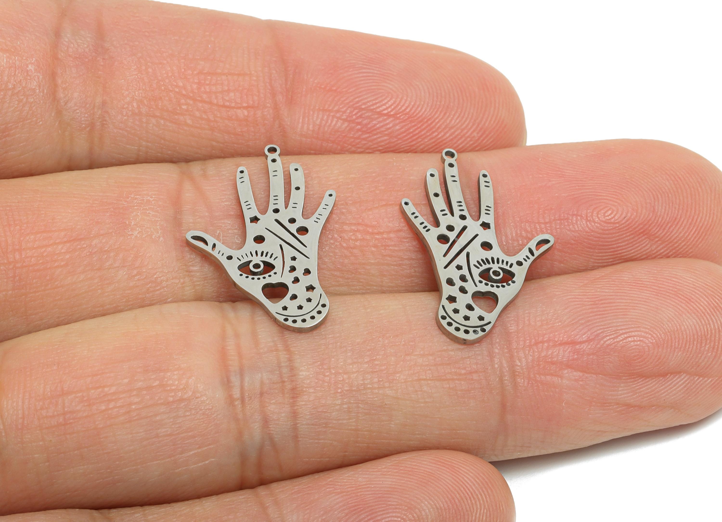 Steel Mystic Hand Pendant - Vintage Evil Eye Protection Charm for DIY Jewelry - Celestial Eye Amulet DIY Jewelry - 22x15x0.98mm - SS2372 - DOMEDBAZAAR
