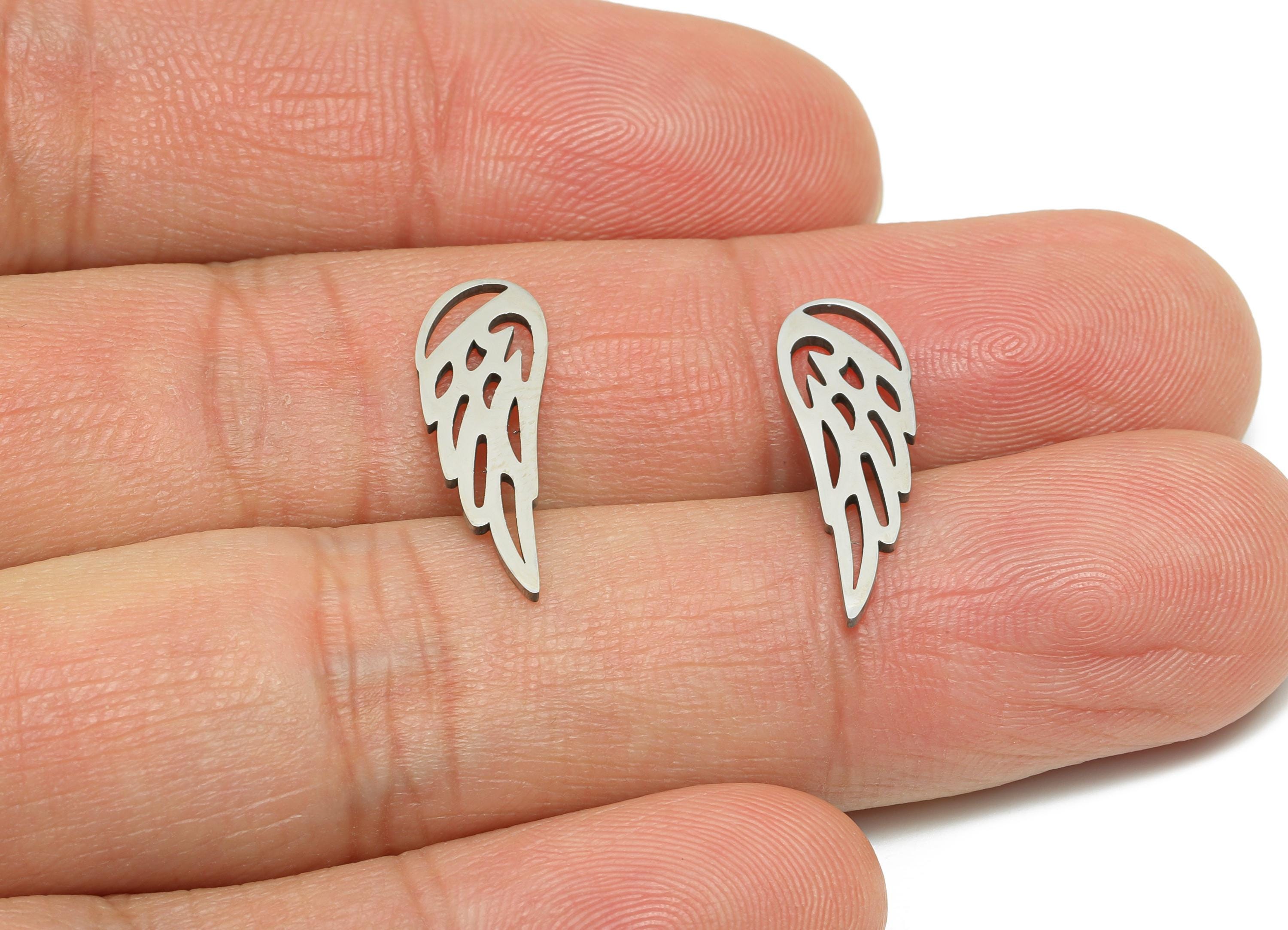 Stainless Steel Angel Wing Charm - Modern Silver Wing Pendant for DIY Jewelry - Laser cut Lightweight Jewelry Making - 19x6.8x0.98mm -SS2366 - DOMEDBAZAAR