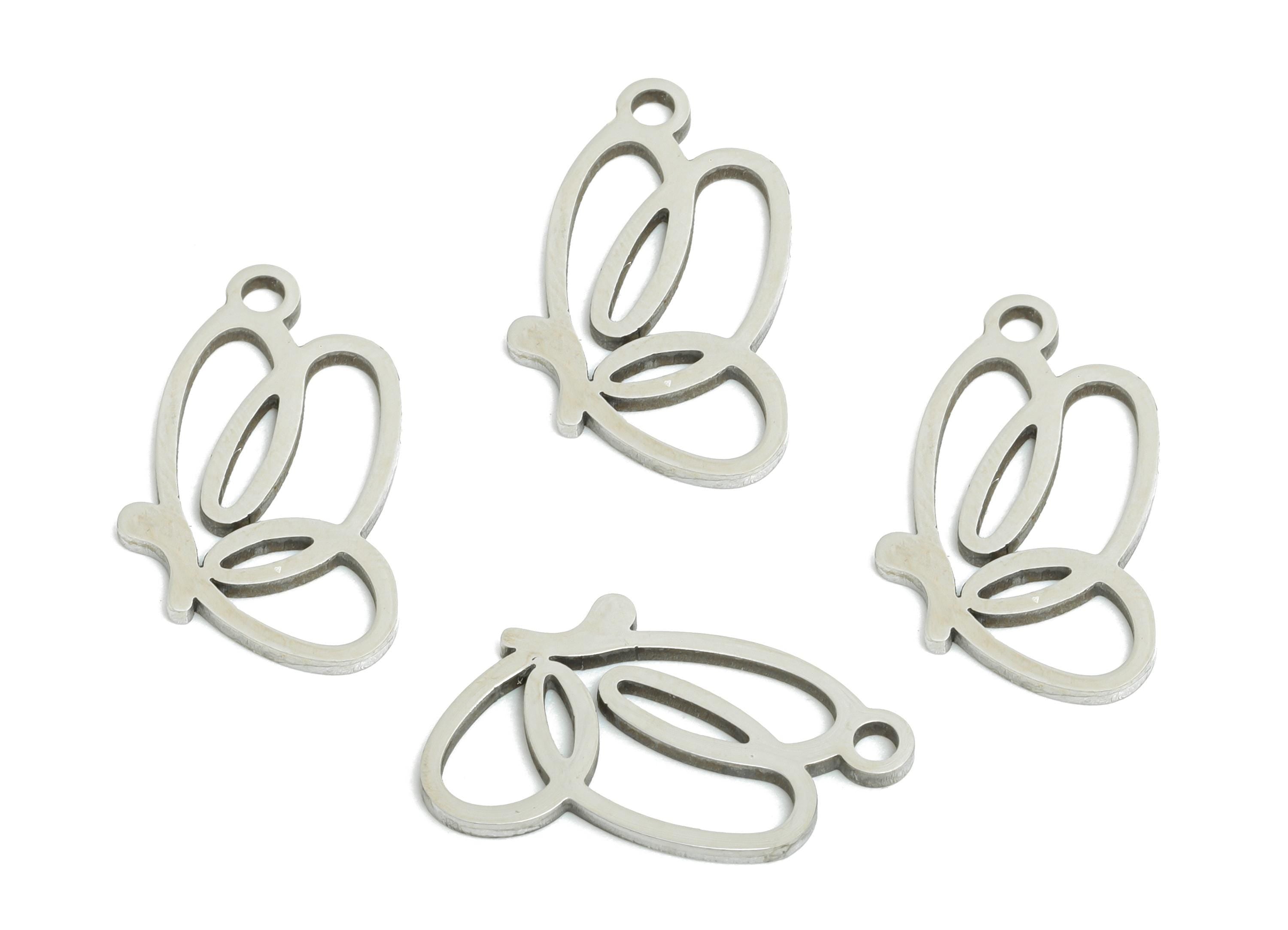 Steel Butterfly Charm - Silver Hollow Insect Necklace Pendant - Butterfly Laser cut Charm - Good Luck Jewelry - 16.85x9.75x0.98mm - SS2377 - DOMEDBAZAAR