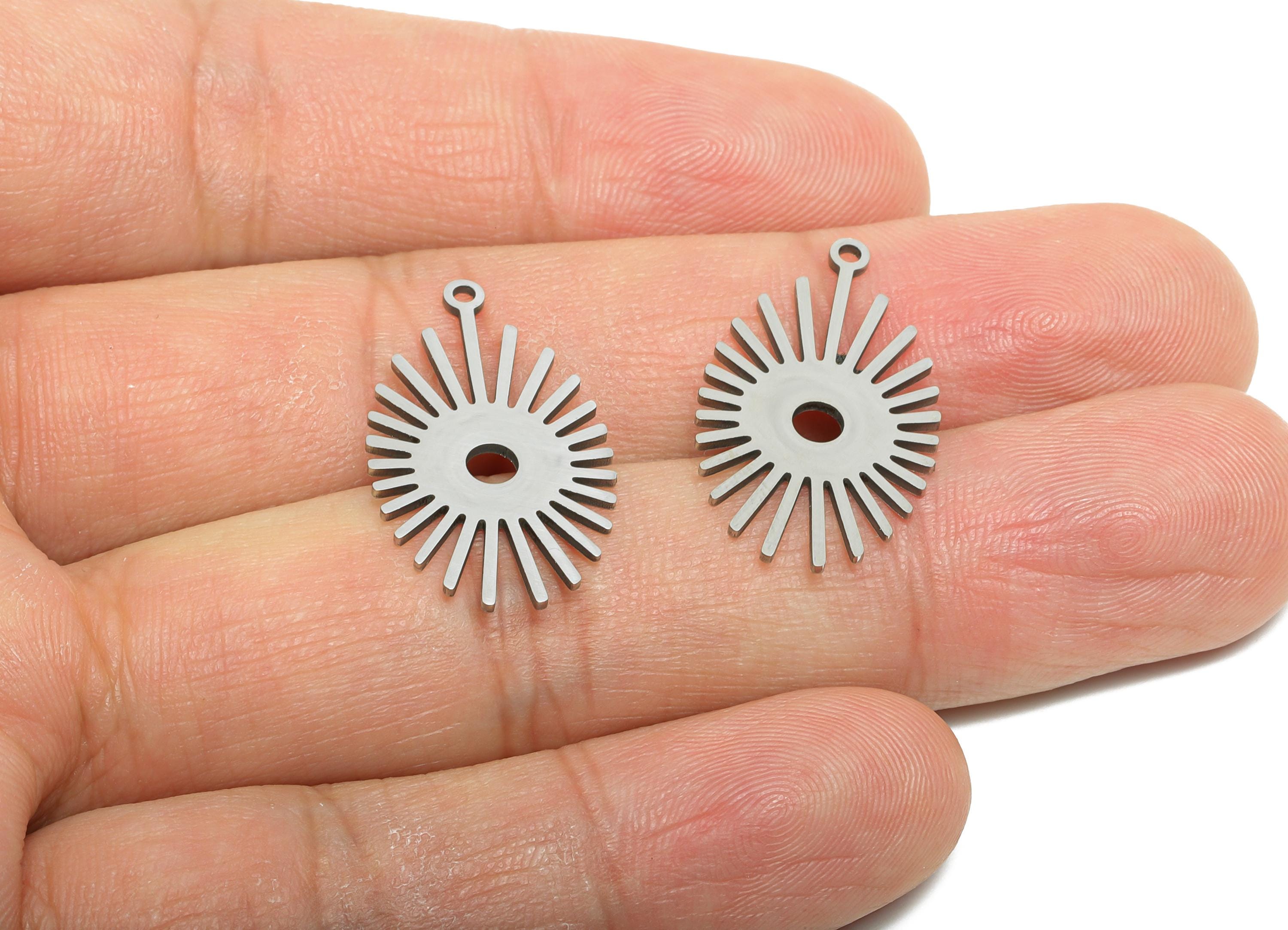 Steel Sunburst Charm - Silver Hollow Sun Pendant for DIY Jewelry - Sunshine Laser cut Charm - Good Luck Jewelry - 25.7x14.89x0.98mm - SS2534 - DOMEDBAZAAR