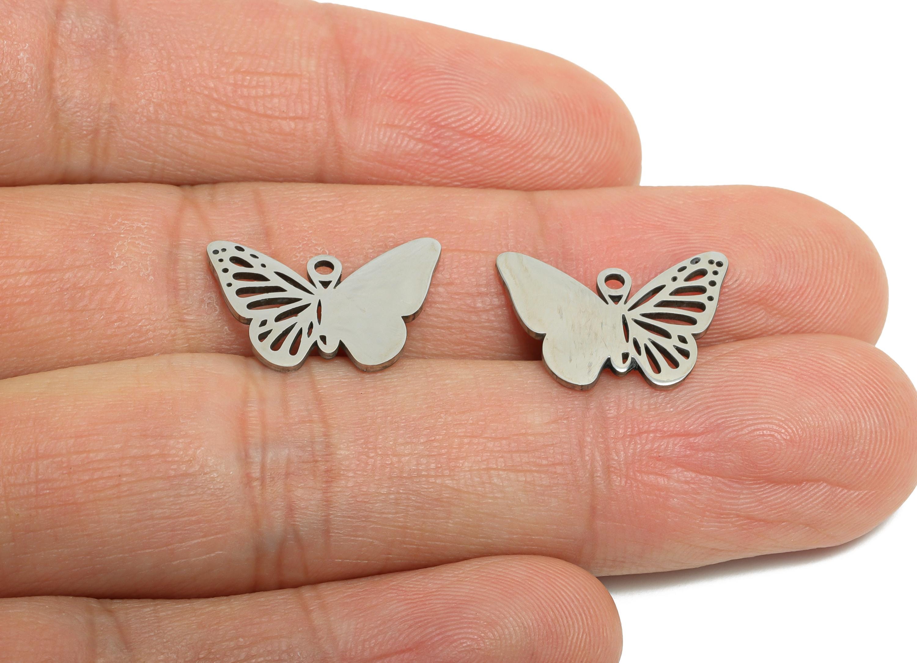 Steel Butterfly Earring Charm - Stainless Steel Butterfly Pendant - Timeless Gift for Butterfly Lovers - Nature Inspired -17x12x0.9mm-SS2376 - DOMEDBAZAAR