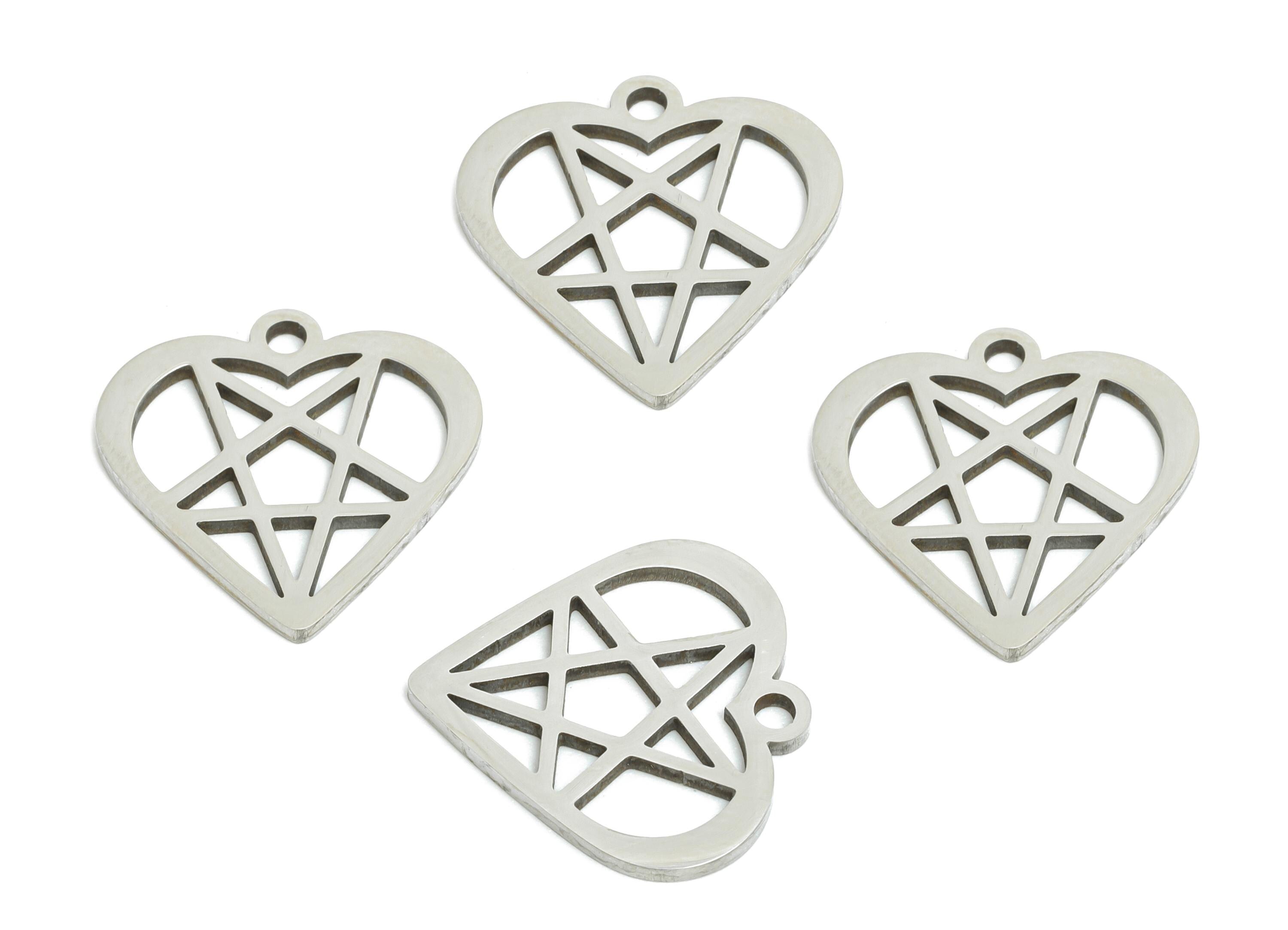 Pentagram Heart Earring Charm - Stainless Steel Minimalist Love Pendant - Stainless Steel Heart Pendant - Dark Romance - 14x14x0.98mm-SS2374 - DOMEDBAZAAR