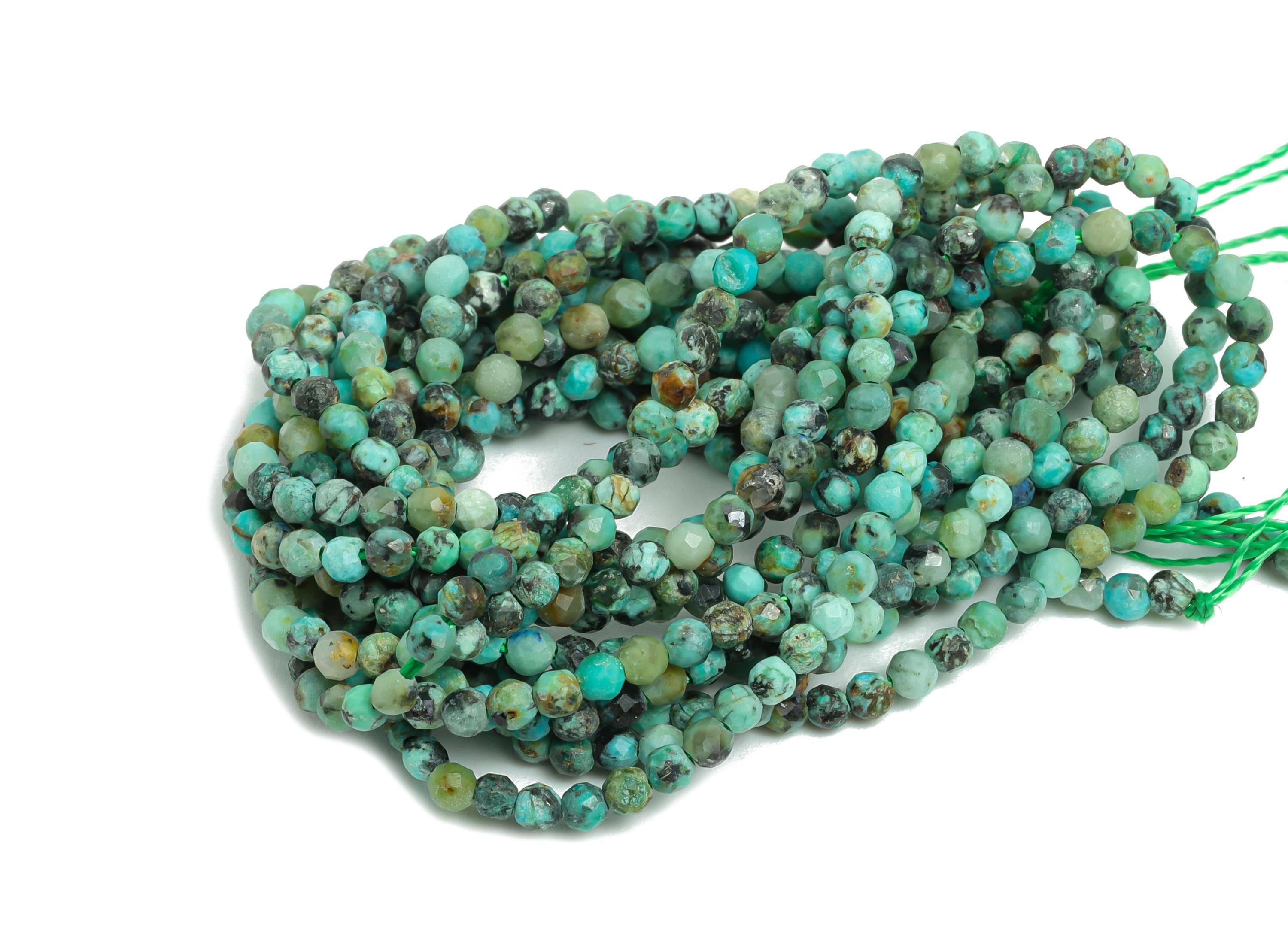 2mm Faceted Round Turquoise Beads - 15.5 inch - Natural Turquoise Beads - DIY Crafting Gemstone Bead - Jewelry Making Bead - 2x2mm - NS2410 - DOMEDBAZAAR