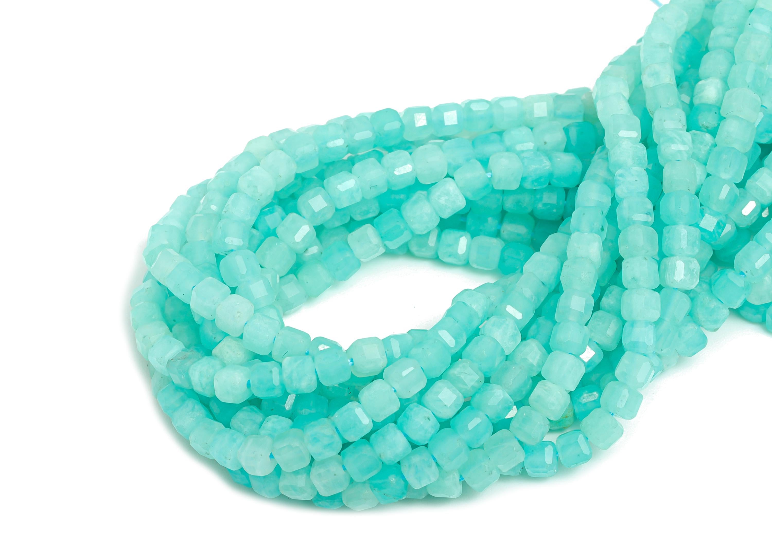 3mm Amazonite Natural Stone Bead - Faceted Cube Amazonite 15.5 inch /Strand - Handmade Gemstone Bead - Artisan Bead - Jewelry Making -NS2435 - DOMEDBAZAAR