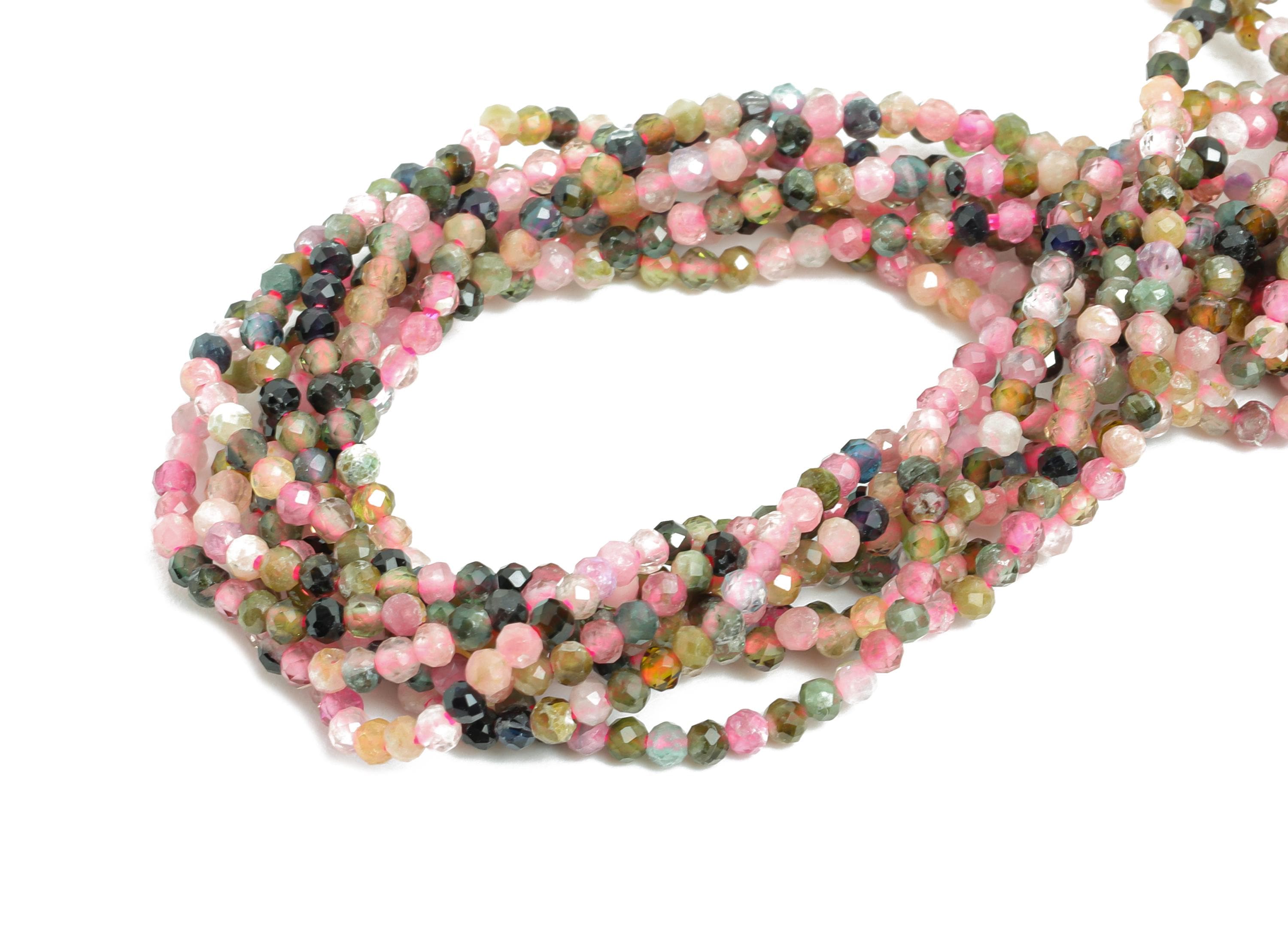 1.9x1.7mm Tourmaline Natural Stone Bead - Faceted Round Tourmaline 15.5inch/Strand - Handmade High-Quality Bead -Crystal Healing Bead-NS2484 - DOMEDBAZAAR
