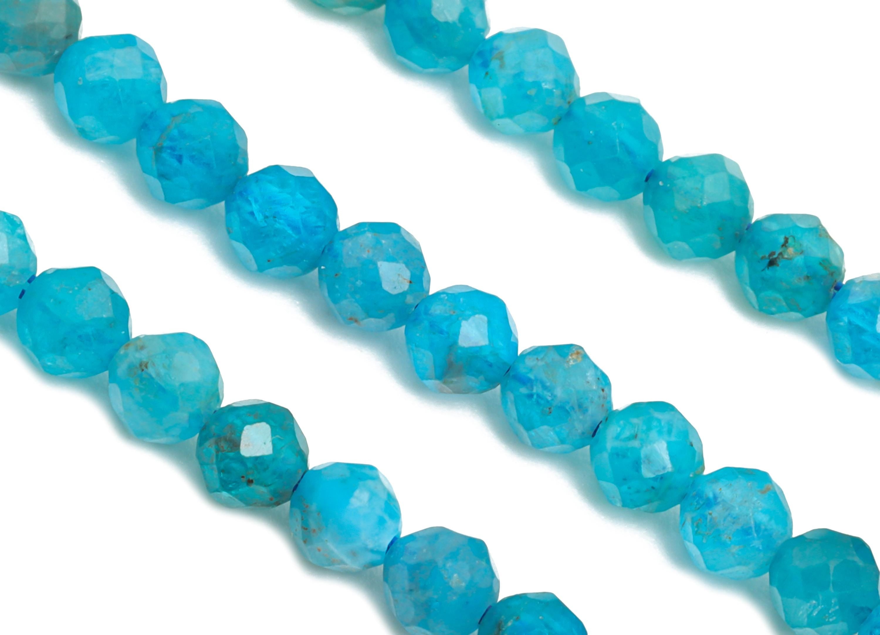 3mm Blue Apatite Natural Stone - Faceted Round Blue Apatite  15.5 inch /Strand - High-Quality Gemstone Bead - Bead Craft Supplies - NS2417 - DOMEDBAZAAR