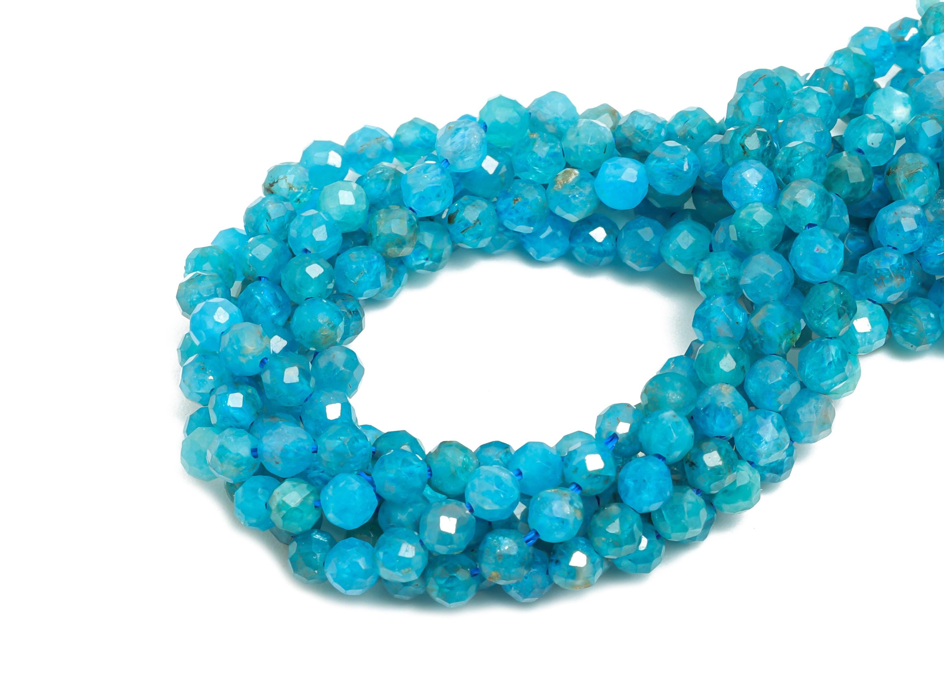 3mm Blue Apatite Natural Stone - Faceted Round Blue Apatite  15.5 inch /Strand - High-Quality Gemstone Bead - Bead Craft Supplies - NS2417 - DOMEDBAZAAR