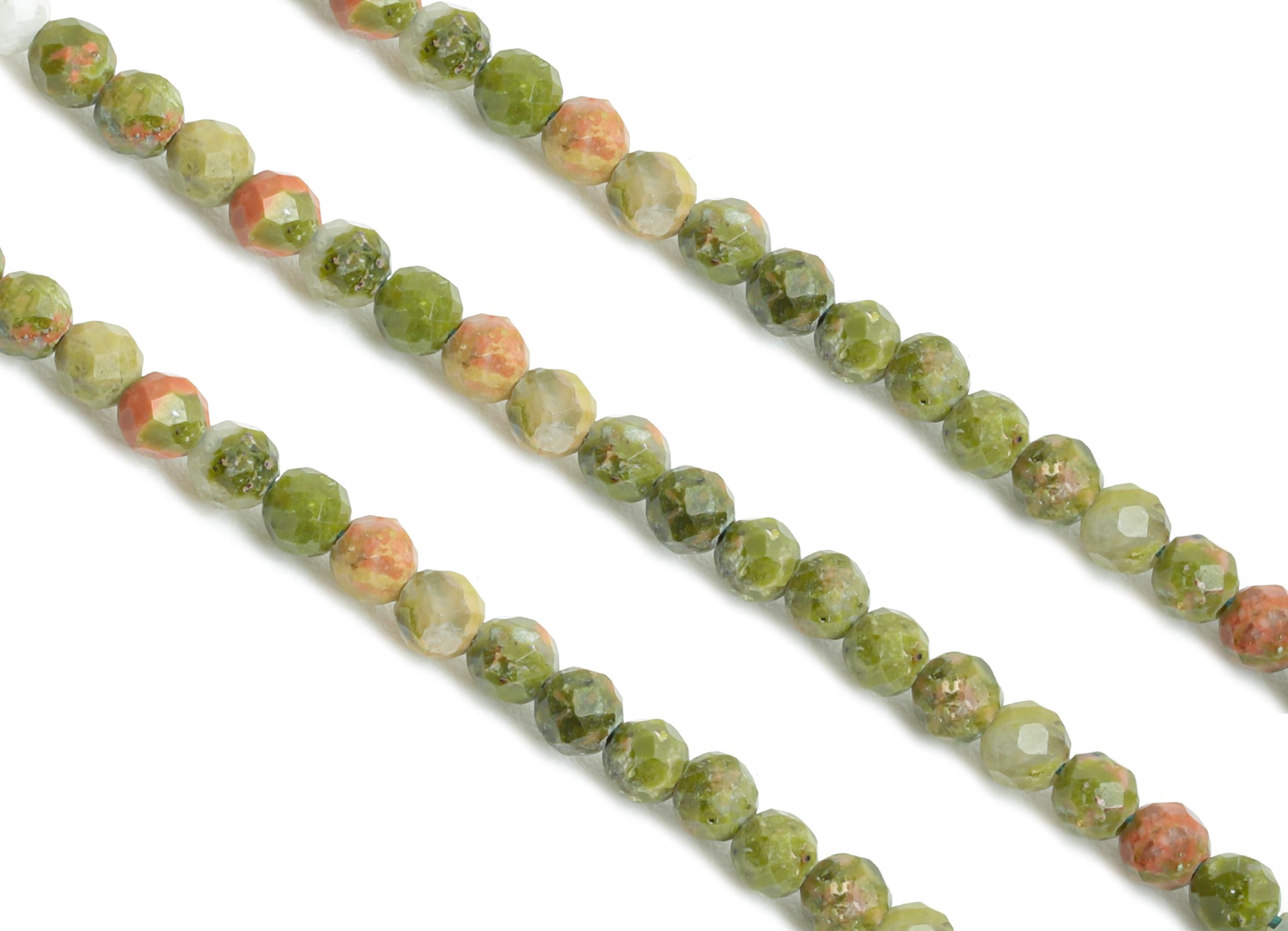 2mm Unakite Necklace Strand - Faceted Round Unakite Natural Stone 15.35inch/Strand - Necklace Craft DIY - Bead Supplies - 2.38x2mm - NS2491 - DOMEDBAZAAR
