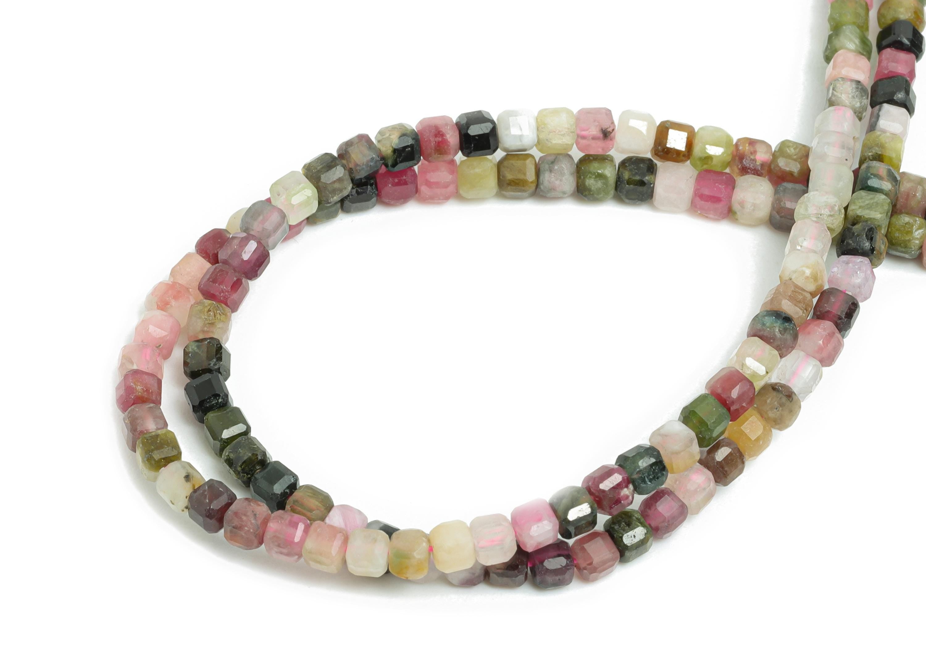 2mm Tourmaline Bracelet Strand - Faceted Cube Tourmaline Stone 6.3inch/Strand - Necklace Craft - Bead Bracelet Supplies - 2.38x2mm - NS2474 - DOMEDBAZAAR