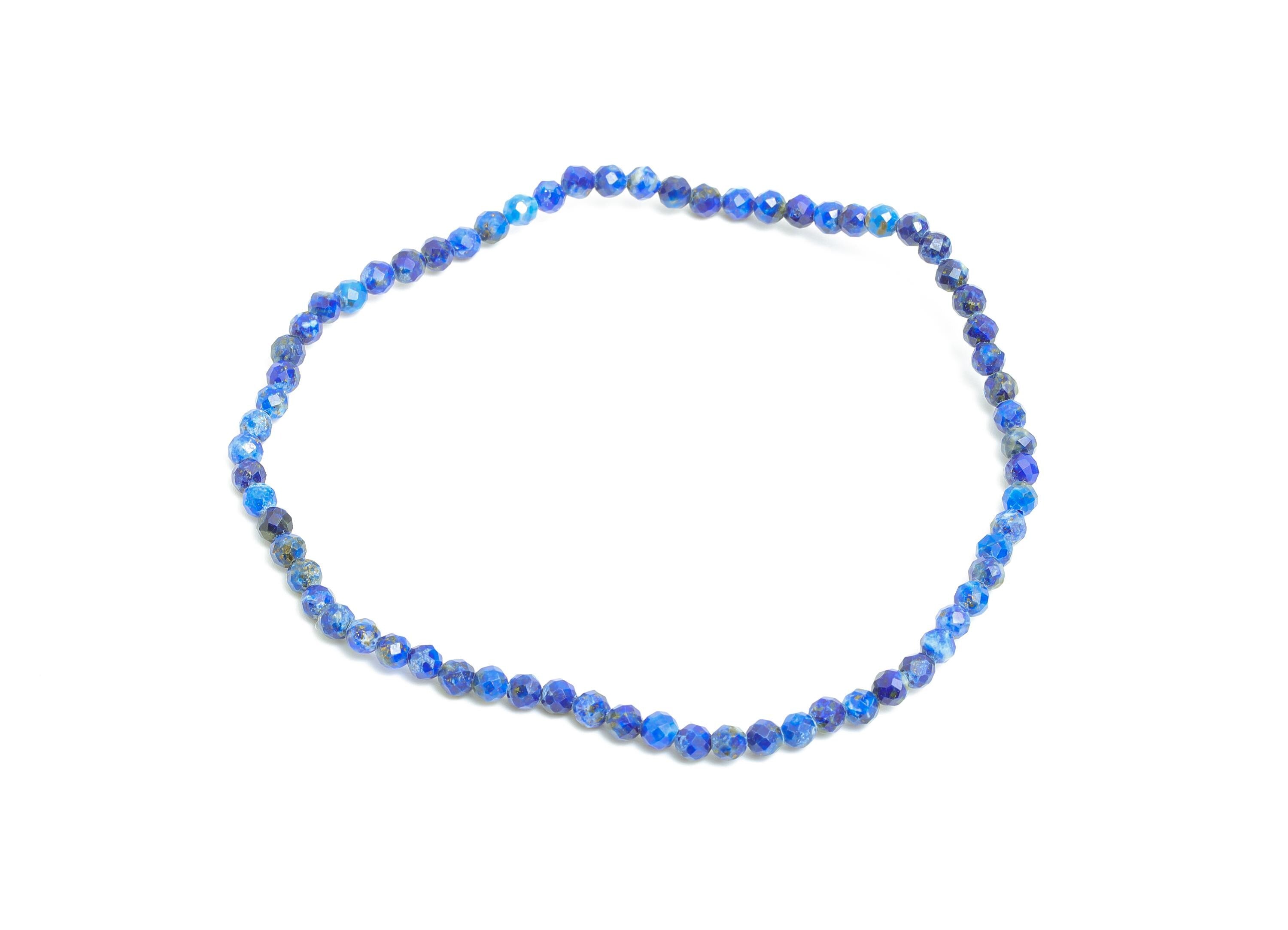 3mm Lapis lazuli Natural Stone Bead - 60mm Faceted Round Bracelet Strand - Gemstone Bracelet - DIY Beading Supplies -  NS2456