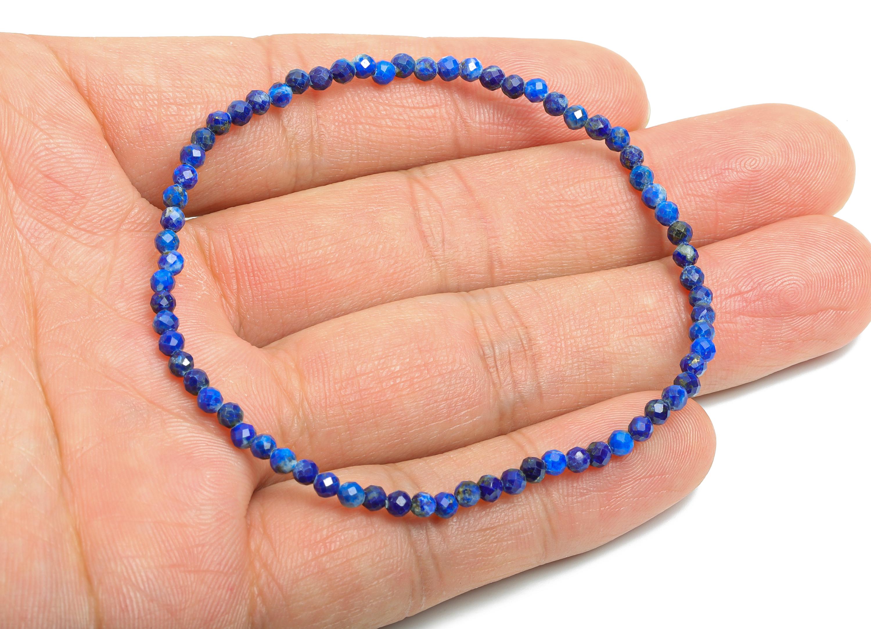 3mm Lapis lazuli Natural Stone Bead - 60mm Faceted Round Bracelet Strand - Gemstone Bracelet - DIY Beading Supplies -  NS2456 - DOMEDBAZAAR